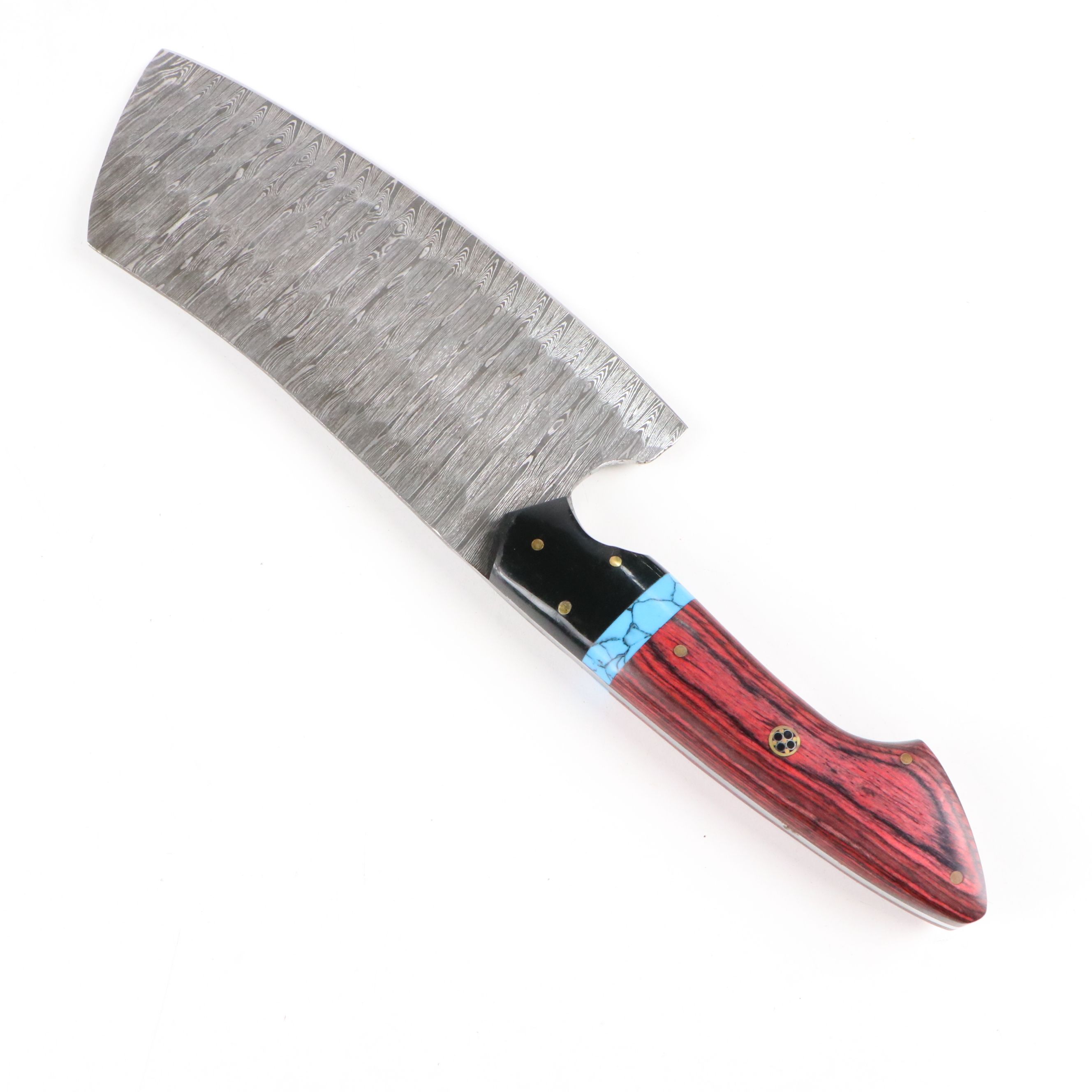 Damascus Steel and Wooden Handled Chef's Knife Set in Suede Leather Roll