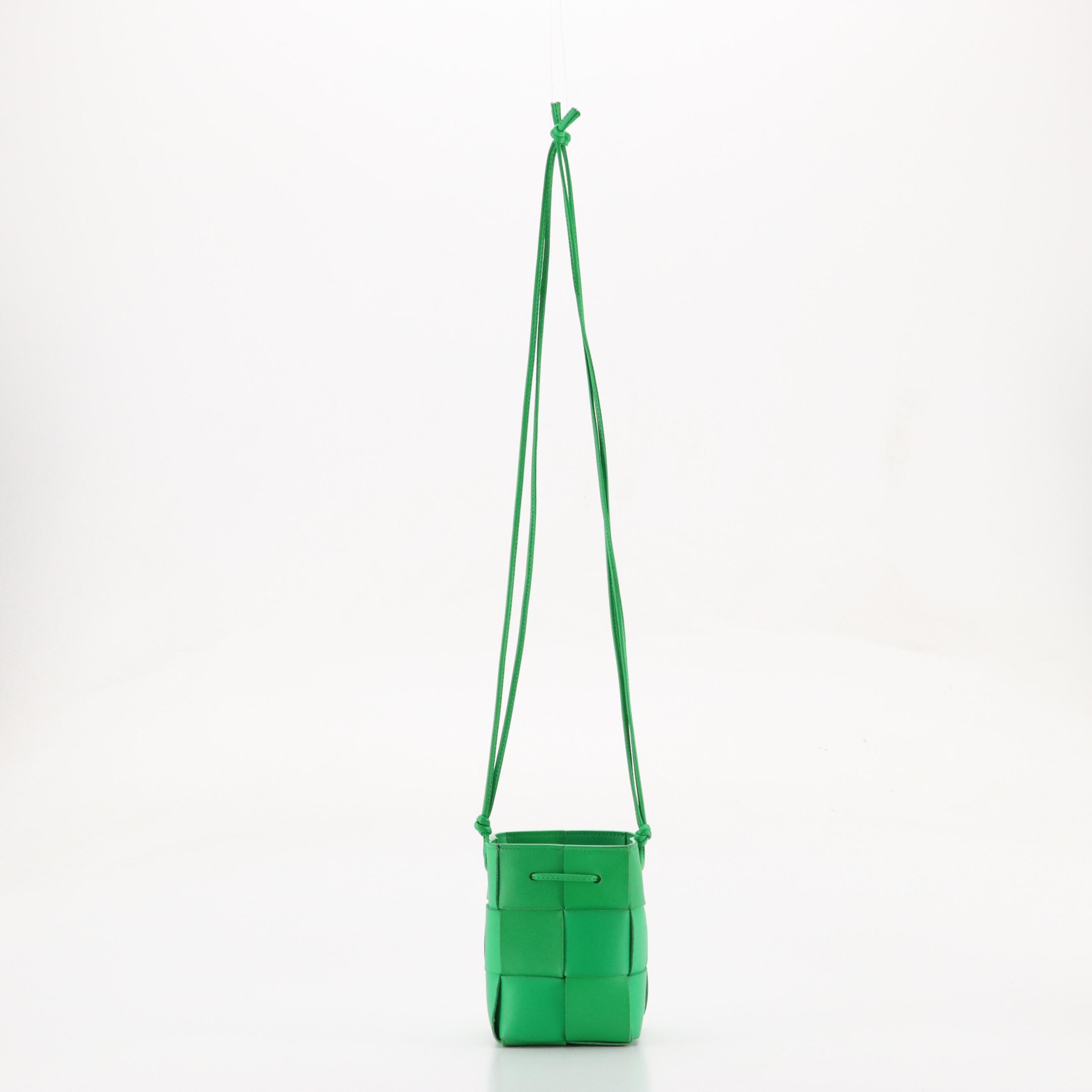 Bottega Veneta Green Intrecciato Nappa Leather Mini Cassette Bucket Shoulder Bag
