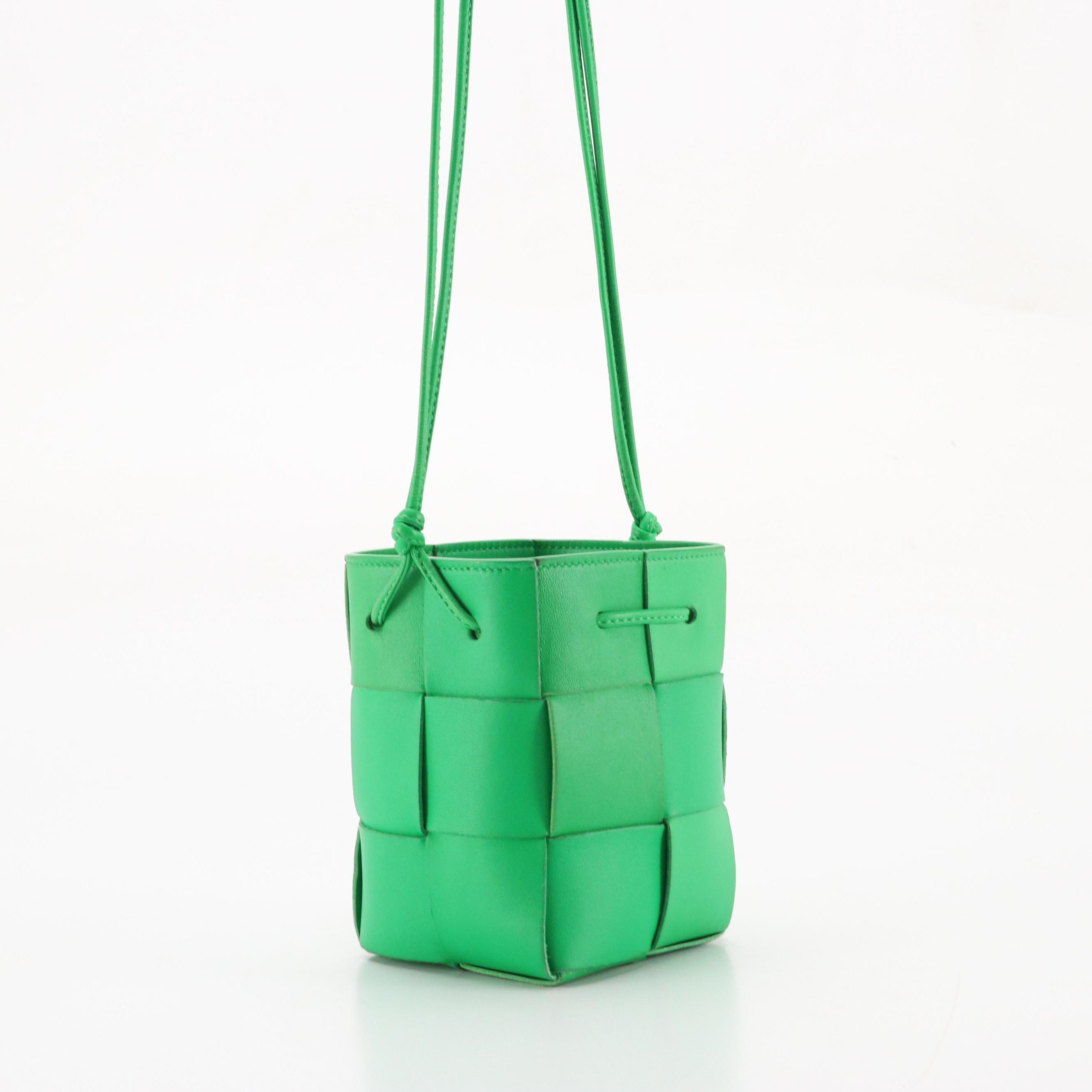 Bottega Veneta Green Intrecciato Nappa Leather Mini Cassette Bucket Shoulder Bag