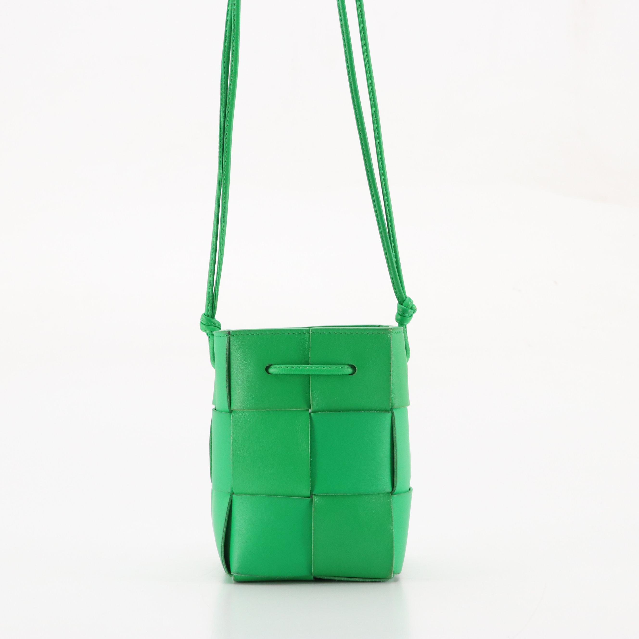 Bottega Veneta Green Intrecciato Nappa Leather Mini Cassette Bucket Shoulder Bag