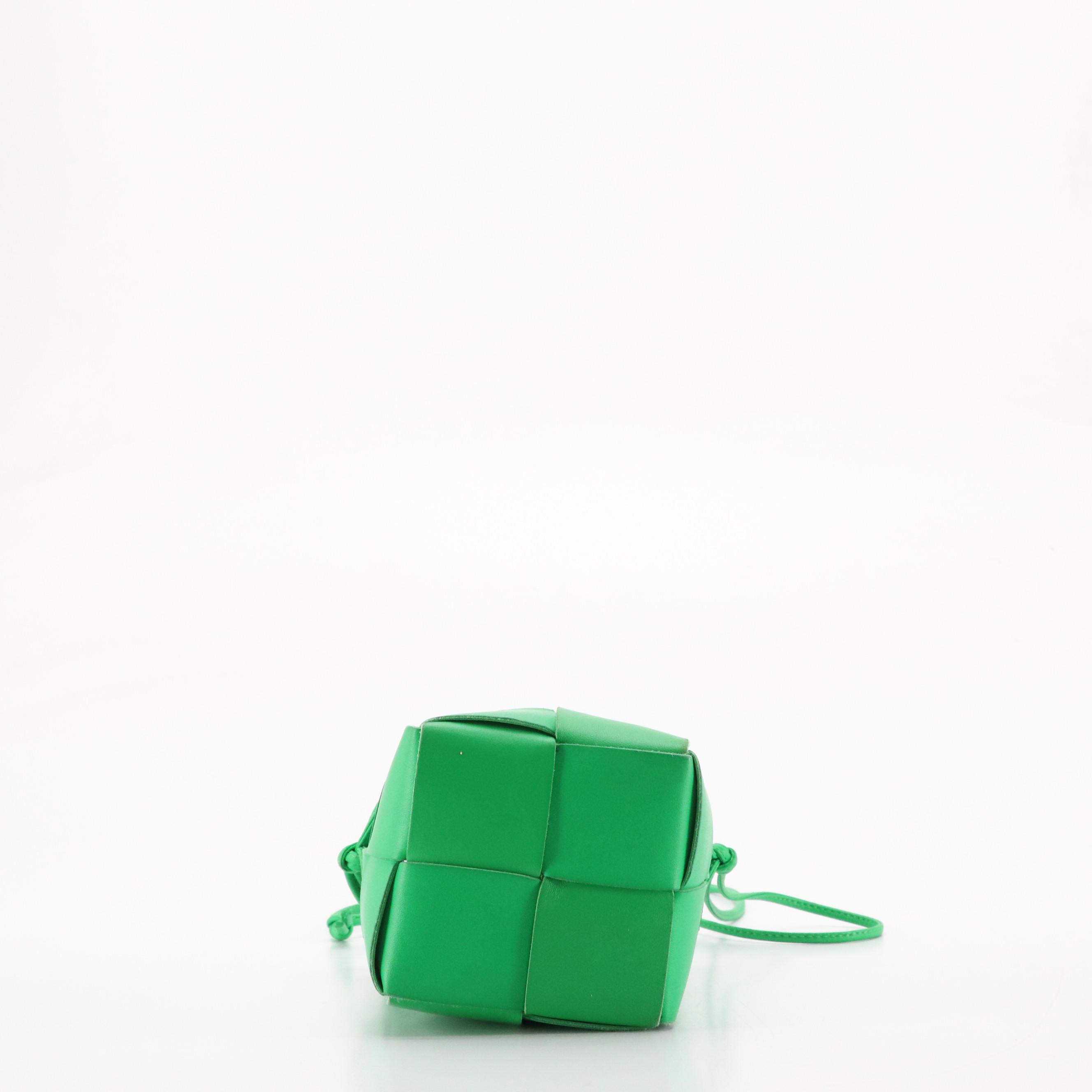 Bottega Veneta Green Intrecciato Nappa Leather Mini Cassette Bucket Shoulder Bag