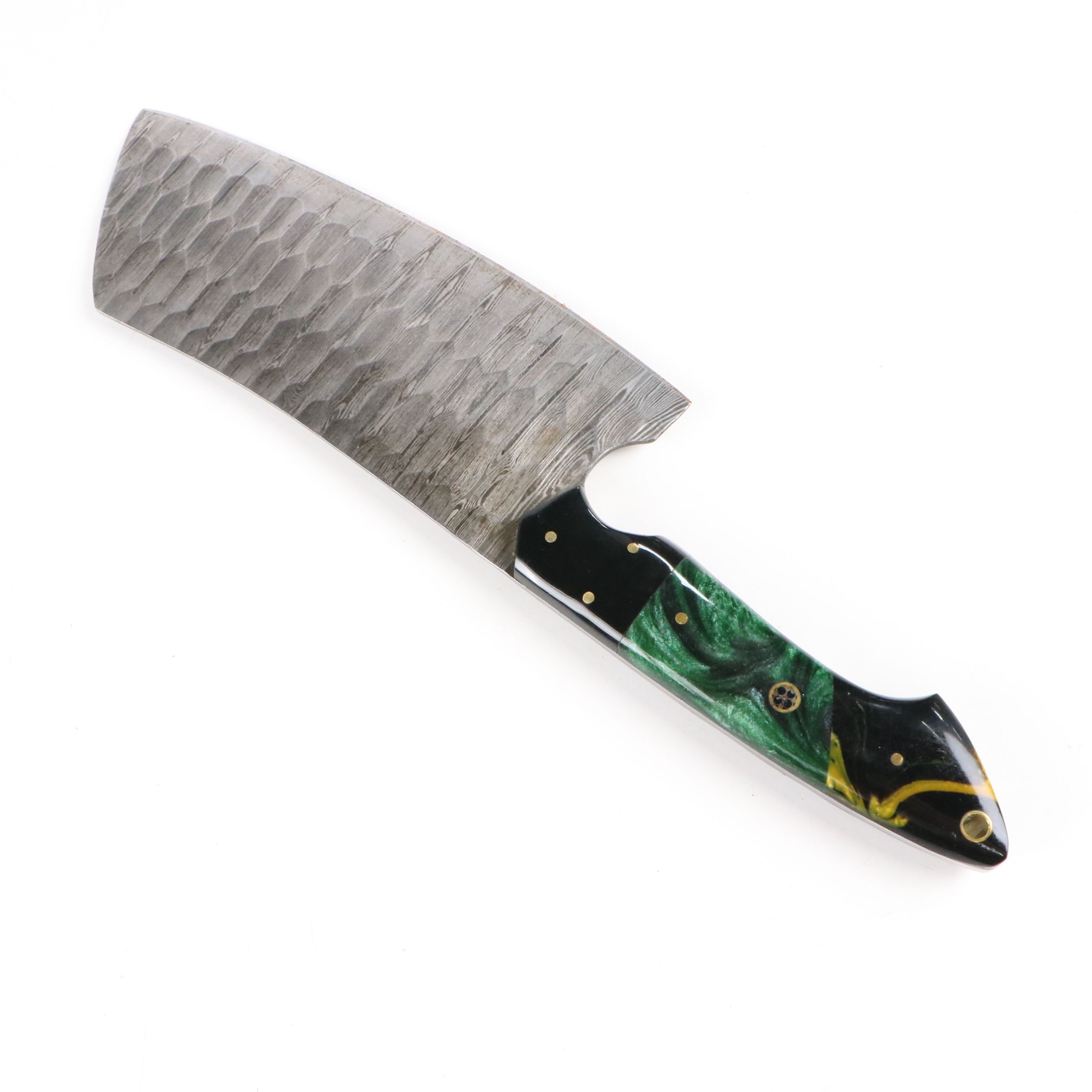 Damascus Steel and Marbled Resin Chef's Knife Set in Suede Leather Roll