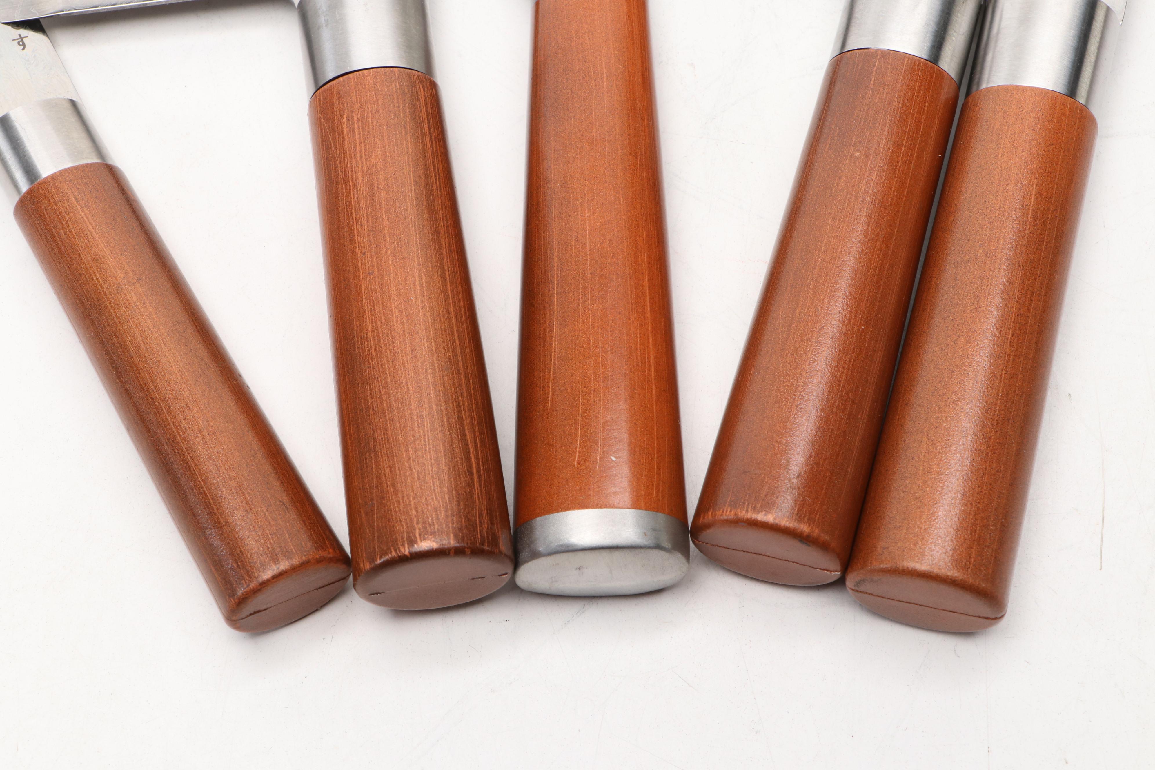 Japanese Style Etched Stainless Steel Chef's Knife Set in Canvas Roll