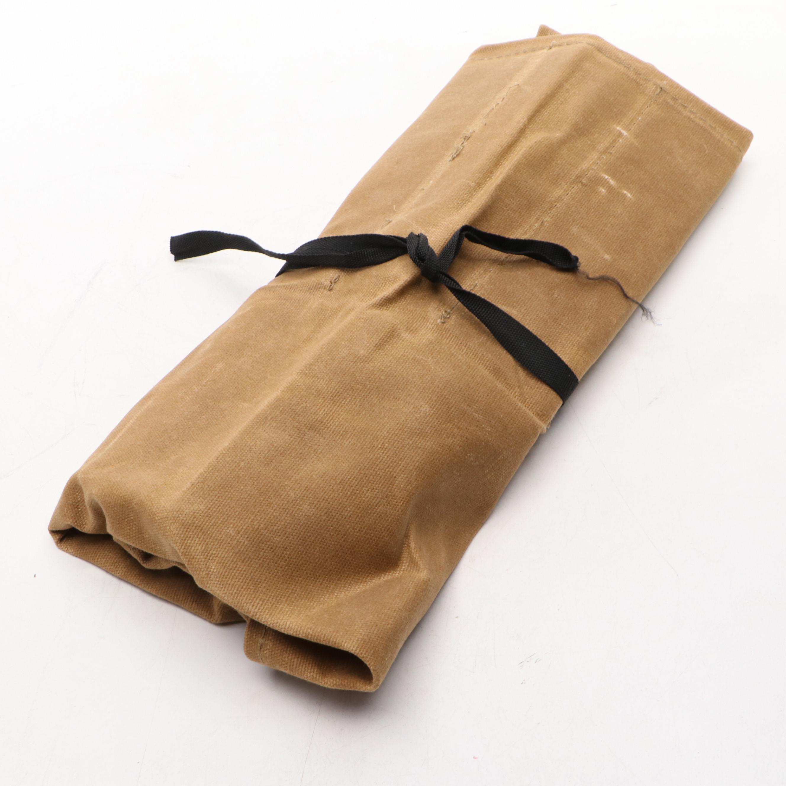 Japanese Style Etched Stainless Steel Chef's Knife Set in Canvas Roll