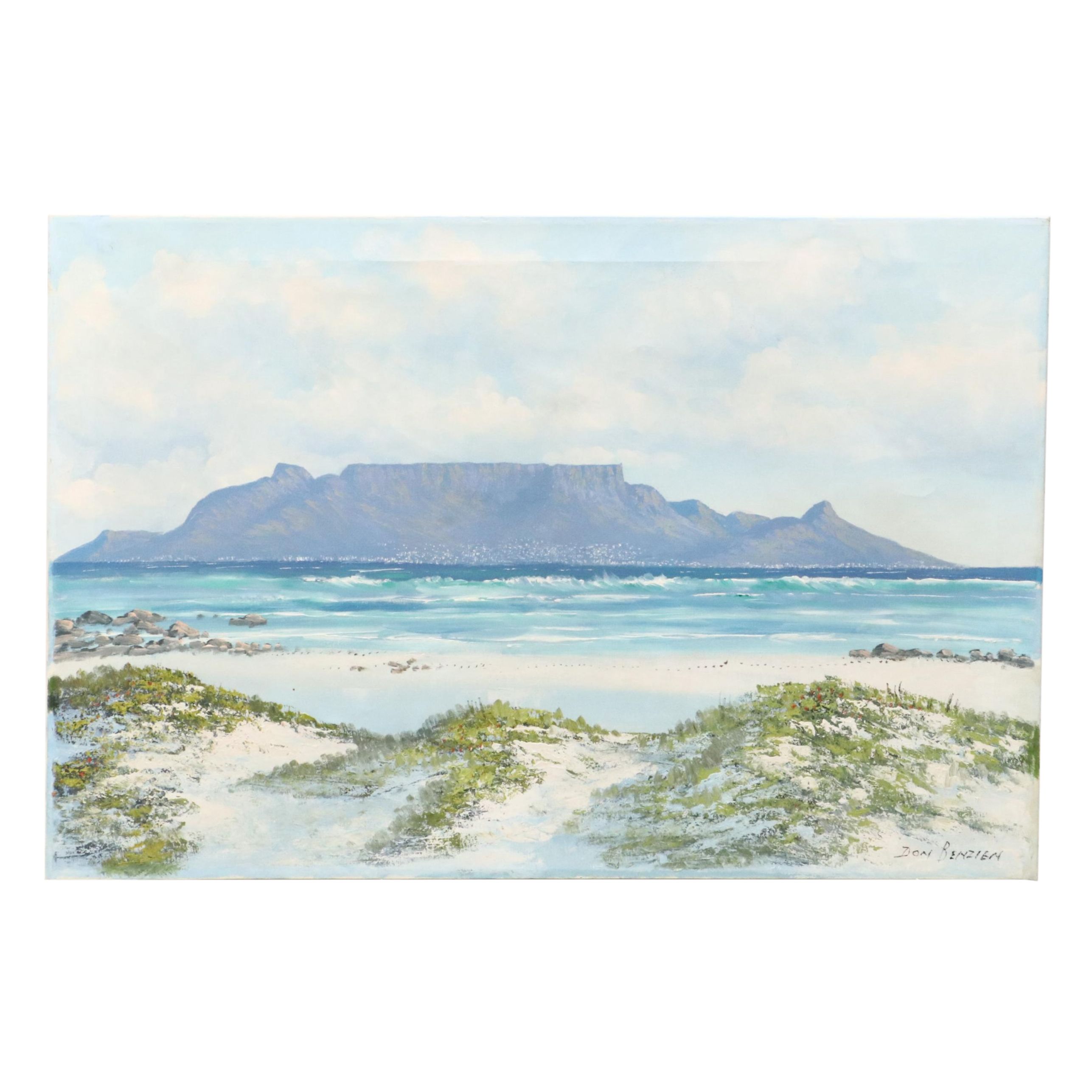 Don Benzien Coastal Landscape Acrylic Painting, Mid to Late 20th Century