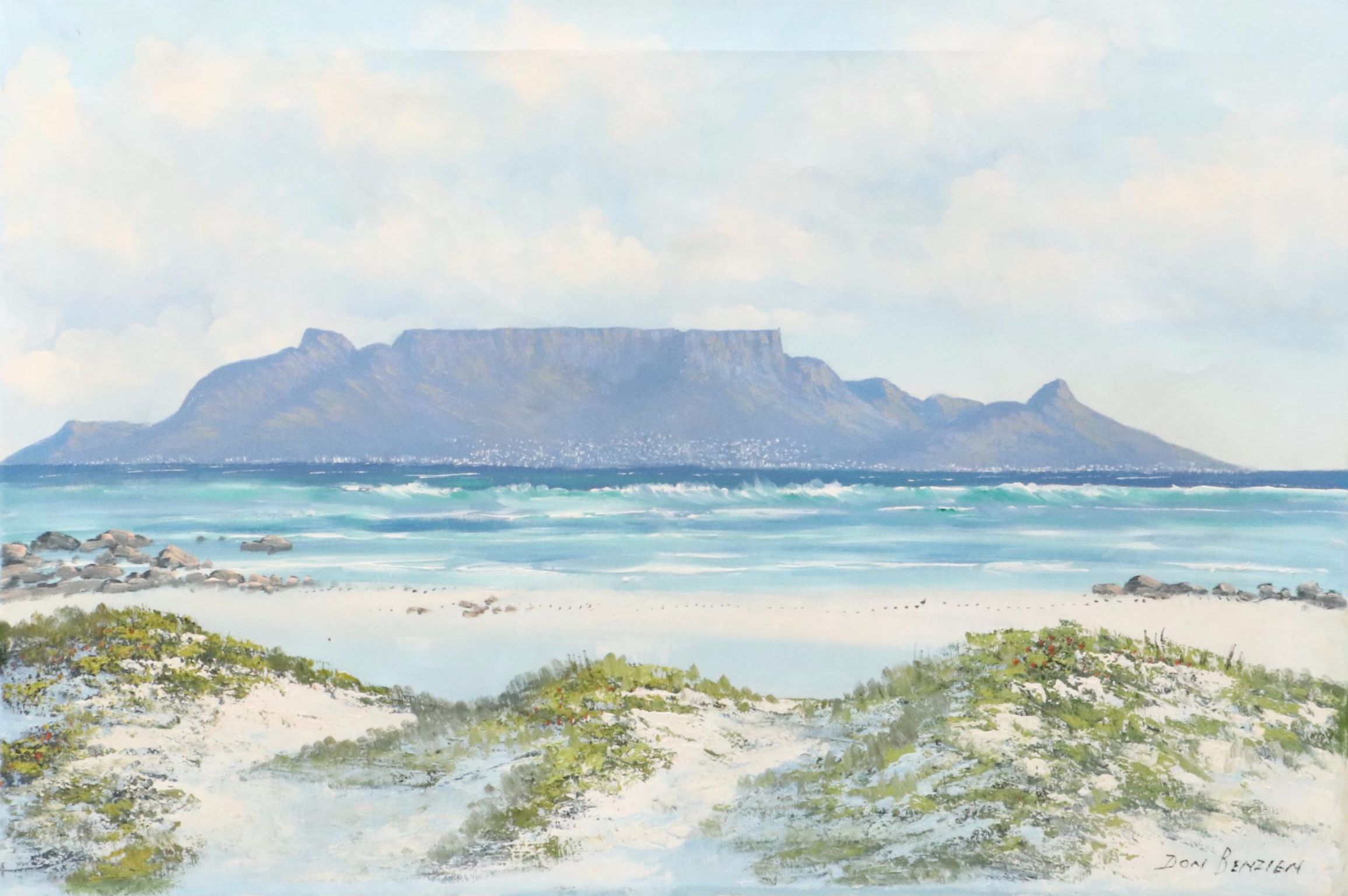 Don Benzien Coastal Landscape Acrylic Painting, Mid to Late 20th Century