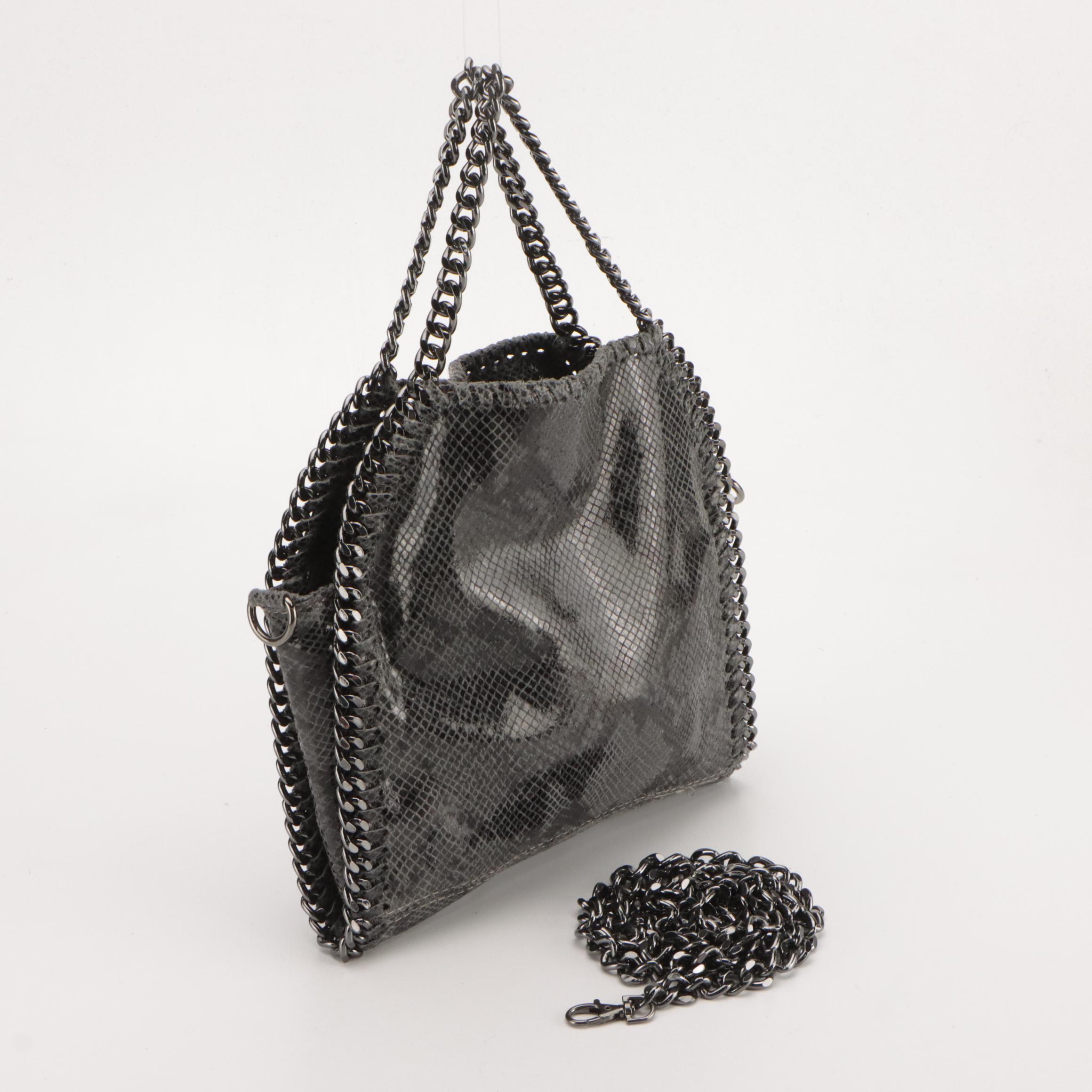 Shiny Genuine Snakeskin Leather Chain Strap Bag