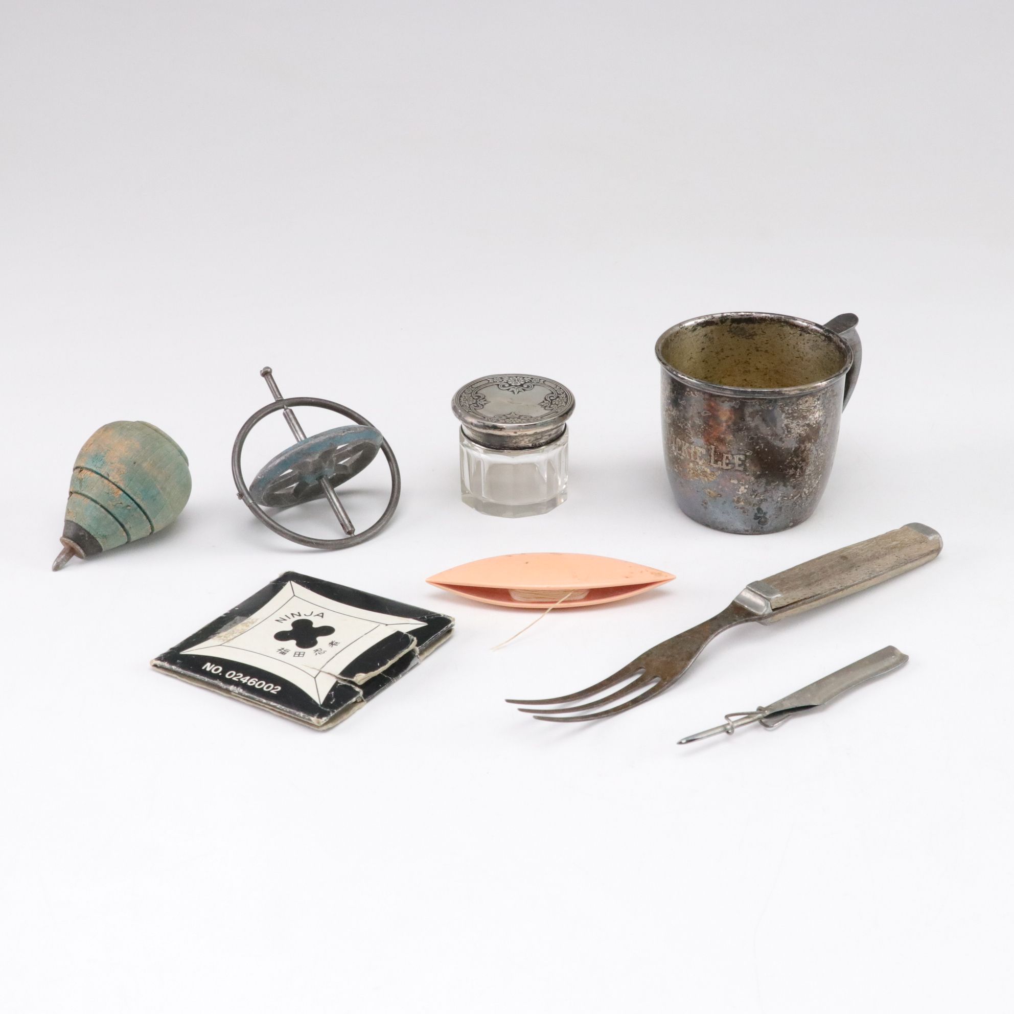 Dresser Jar with Sterling Silver Lid, Gyroscope, and Other items