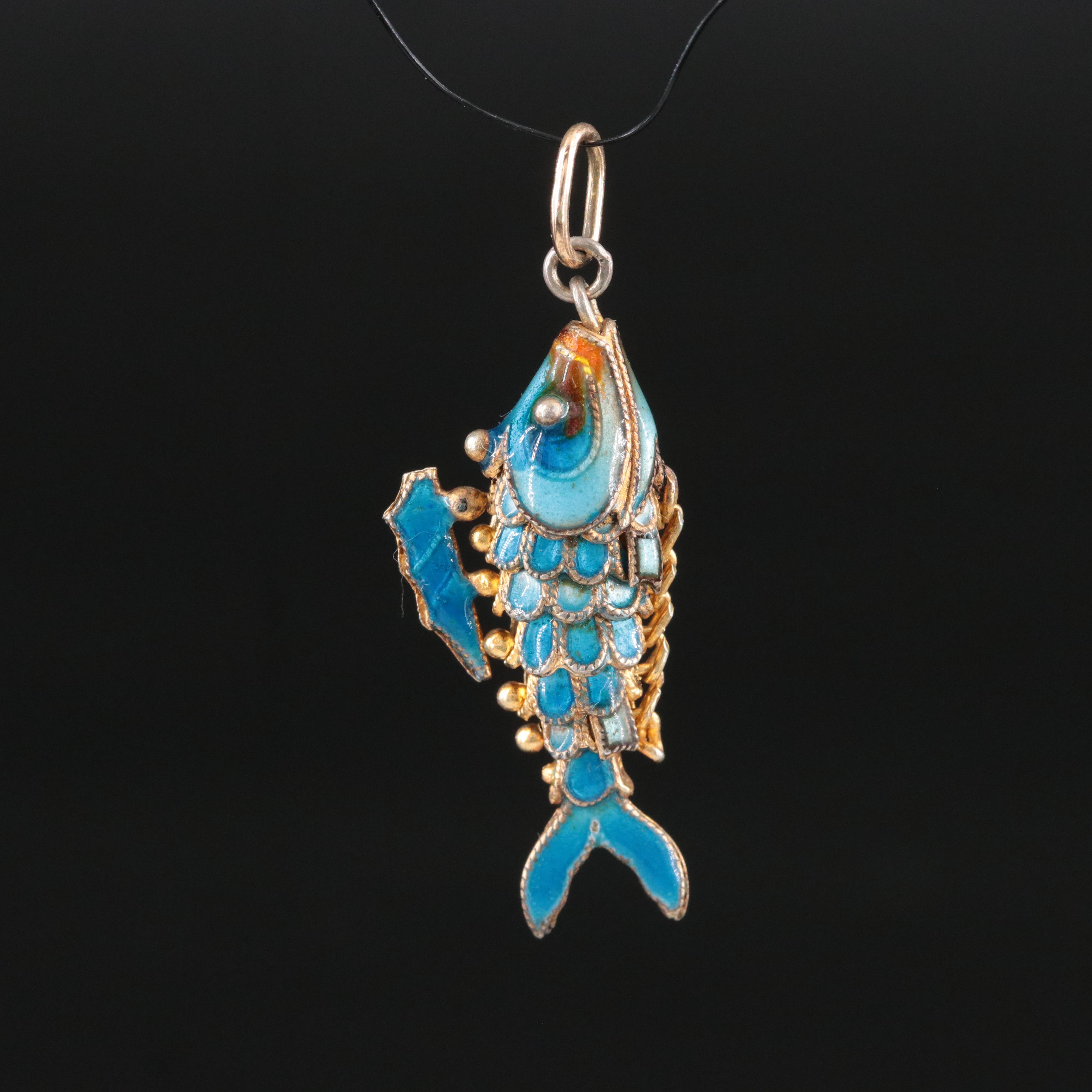 Articulated Sterling Enamel Fish Charm Pendant