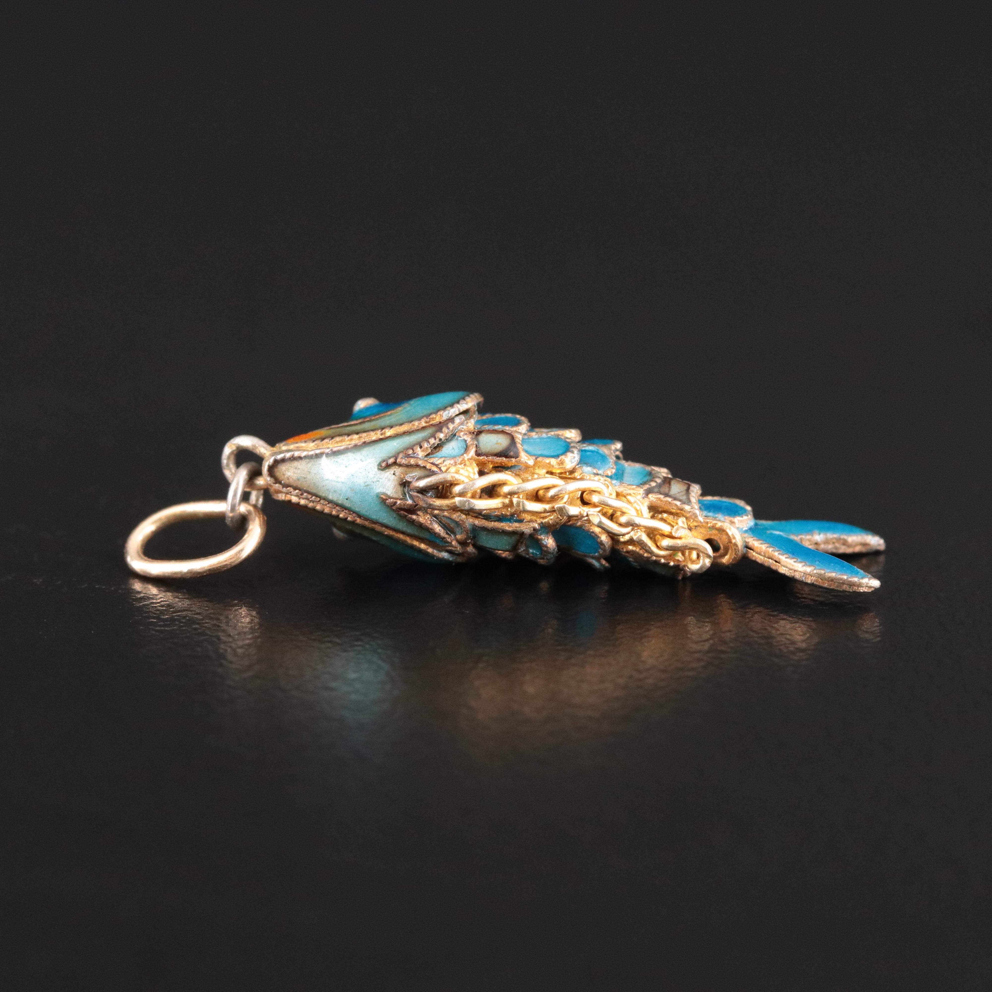 Articulated Sterling Enamel Fish Charm Pendant