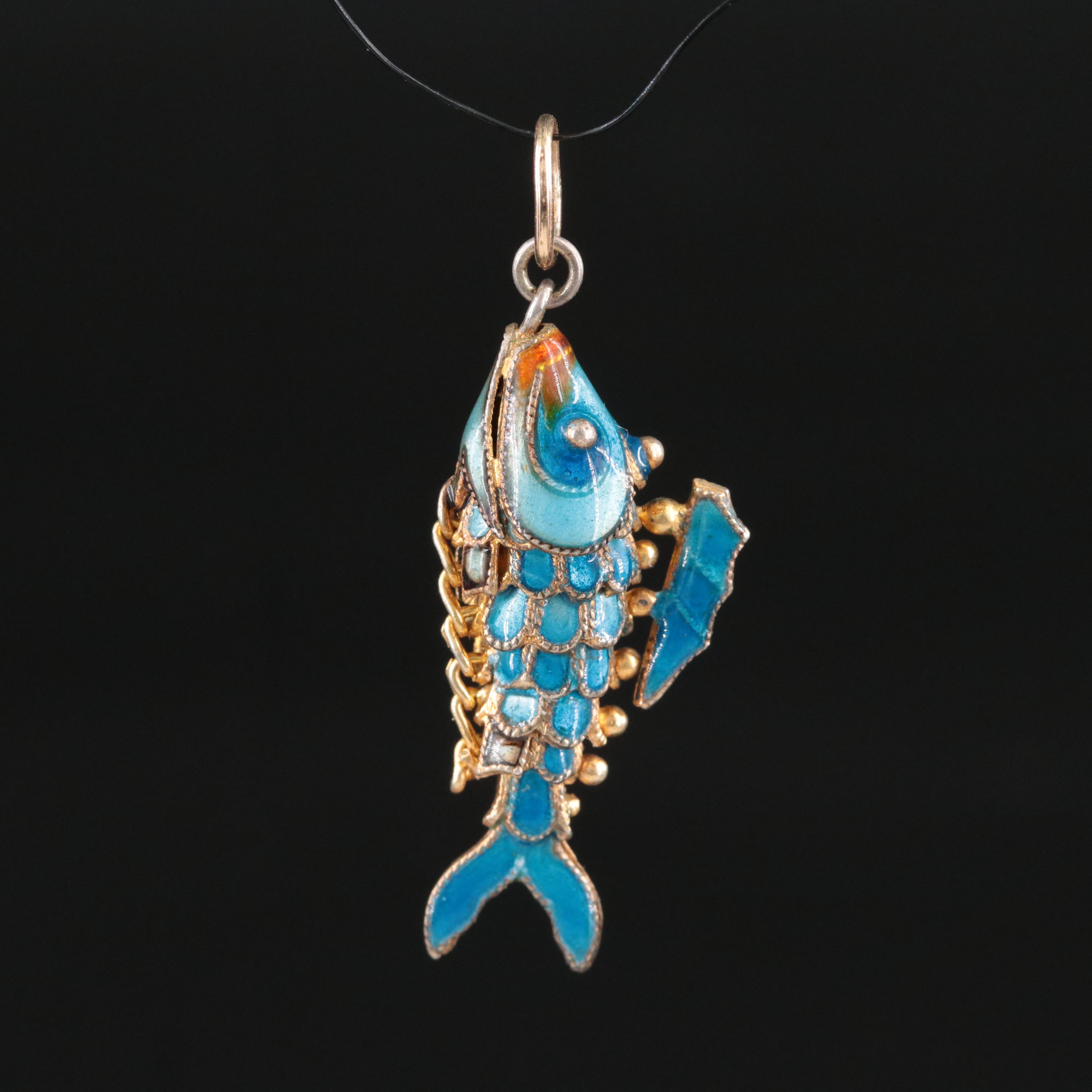 Articulated Sterling Enamel Fish Charm Pendant