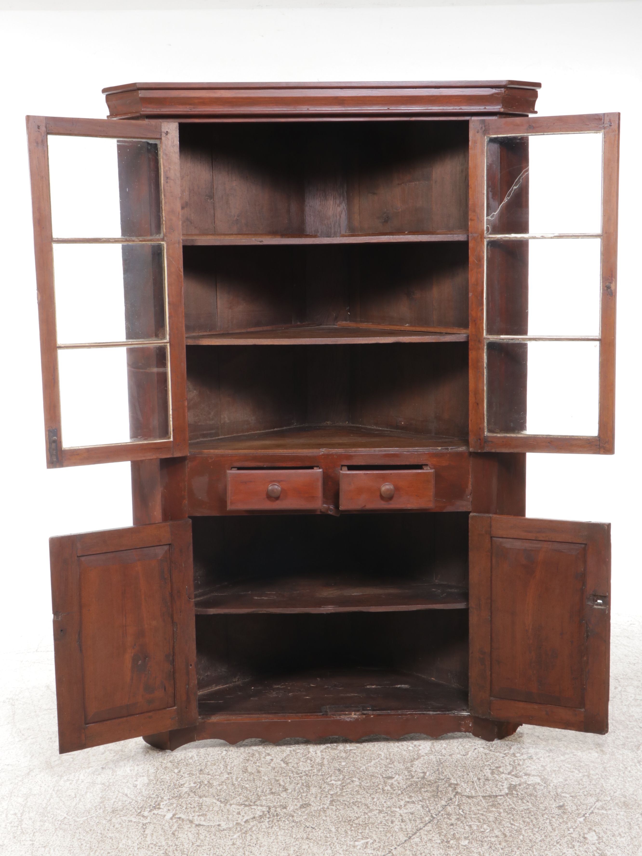 American Primitive Cherry Corner Cabinet, 19th Century