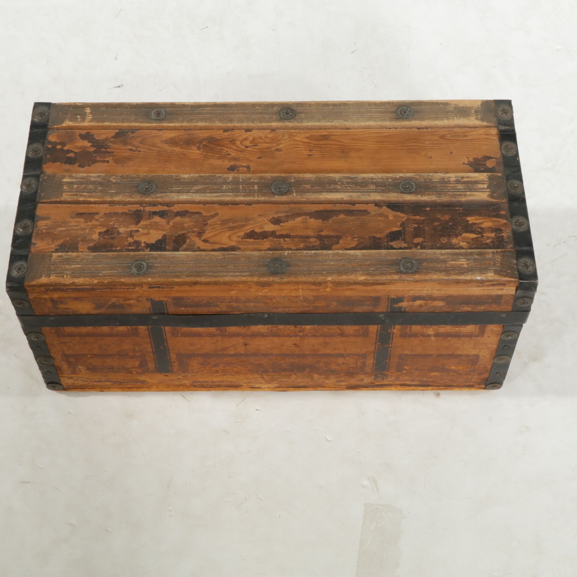 Small Wooden Steamer Trunk and Hand-Painted Pail