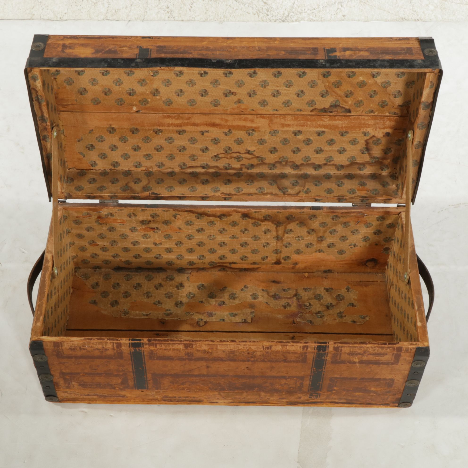 Small Wooden Steamer Trunk and Hand-Painted Pail