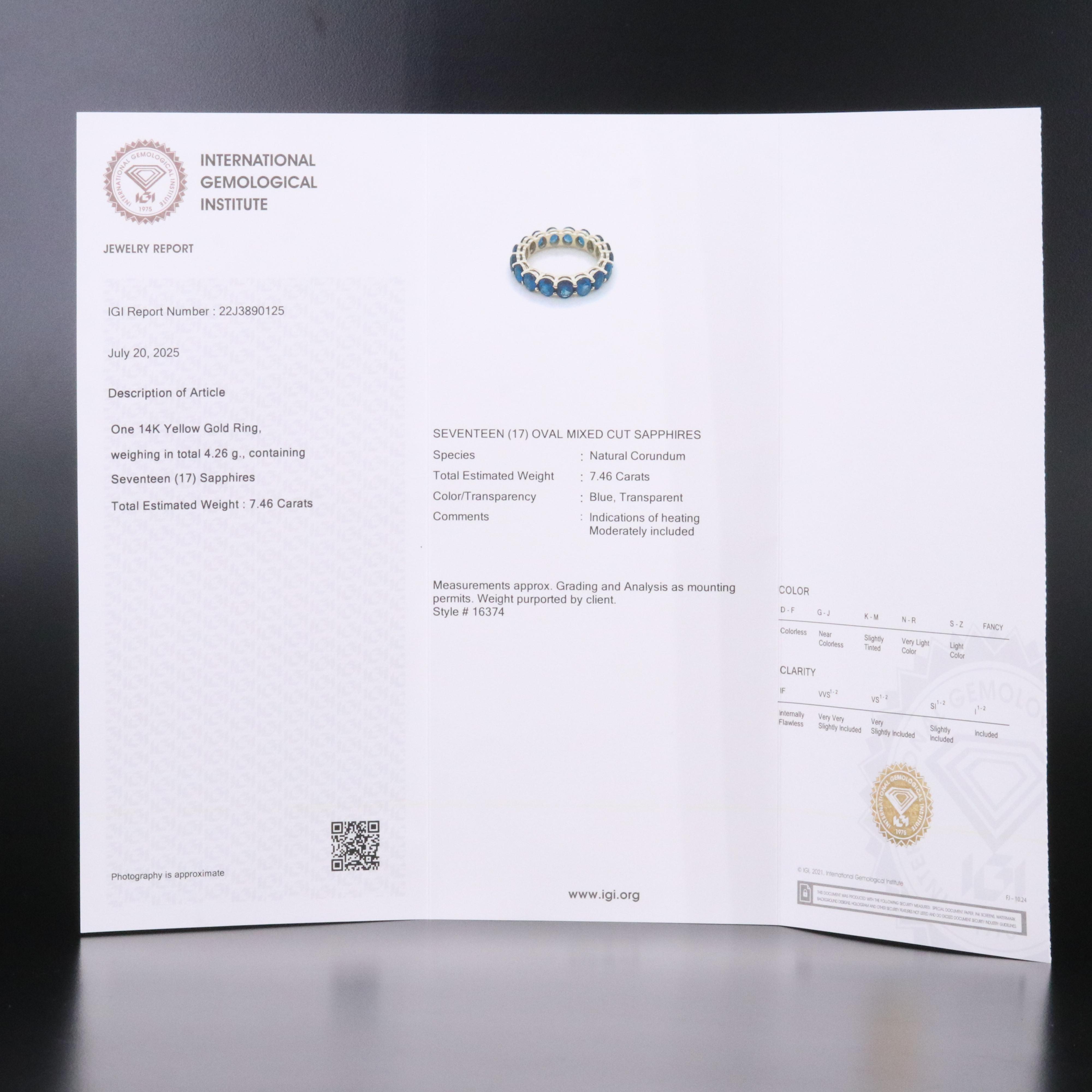 14K 7.46 CTW Sapphire Eternity Band with IGI Jewelry Report