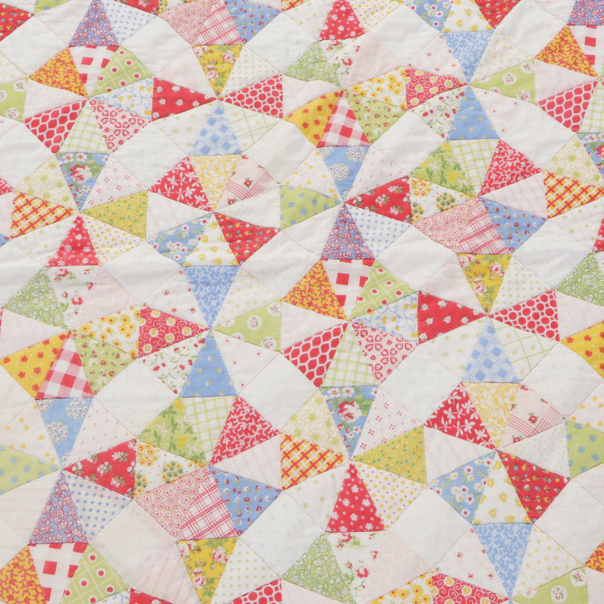 Handmade "Kaleidoscope" Calico Patchwork Quilt, Mid to Late 20th Century