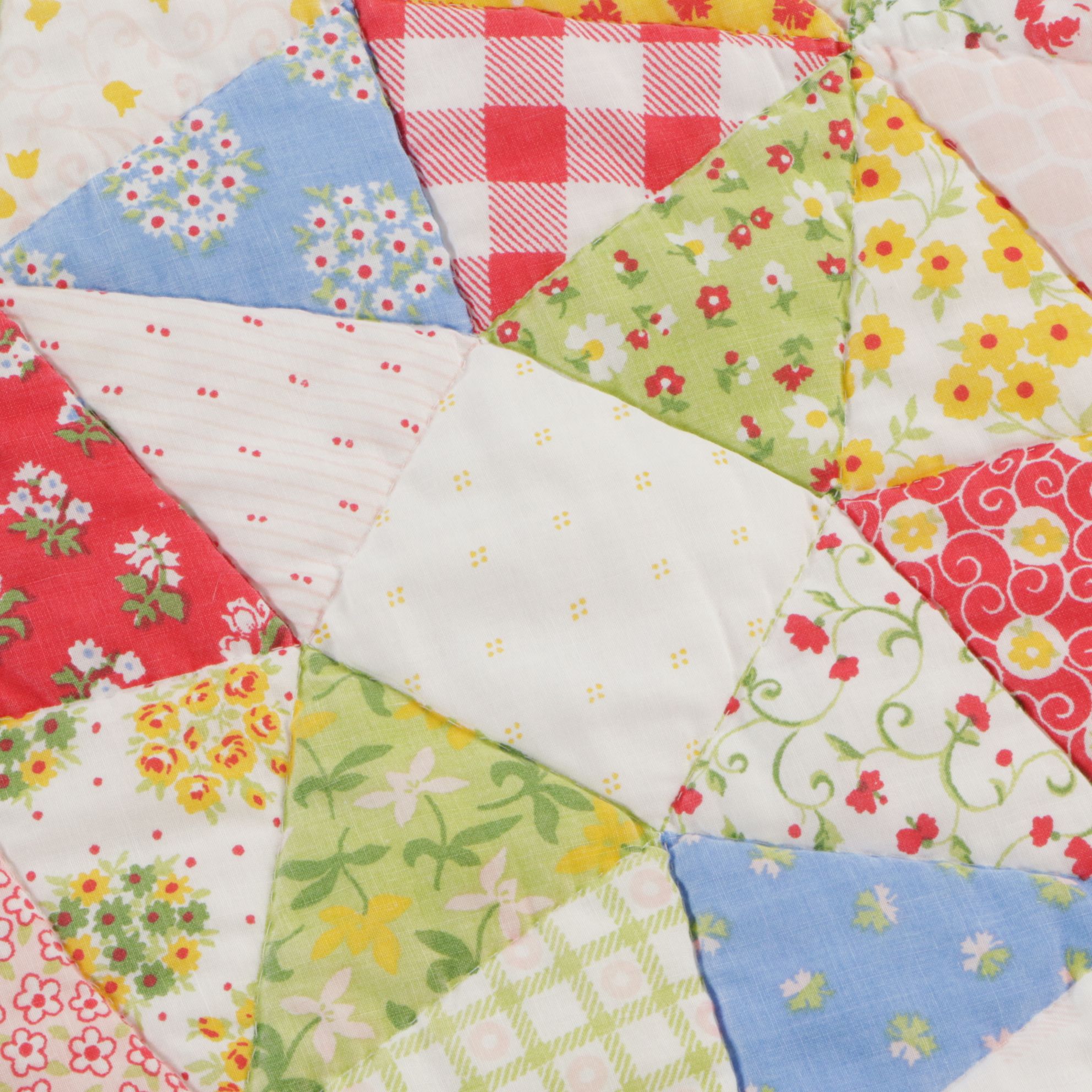 Handmade "Kaleidoscope" Calico Patchwork Quilt, Mid to Late 20th Century