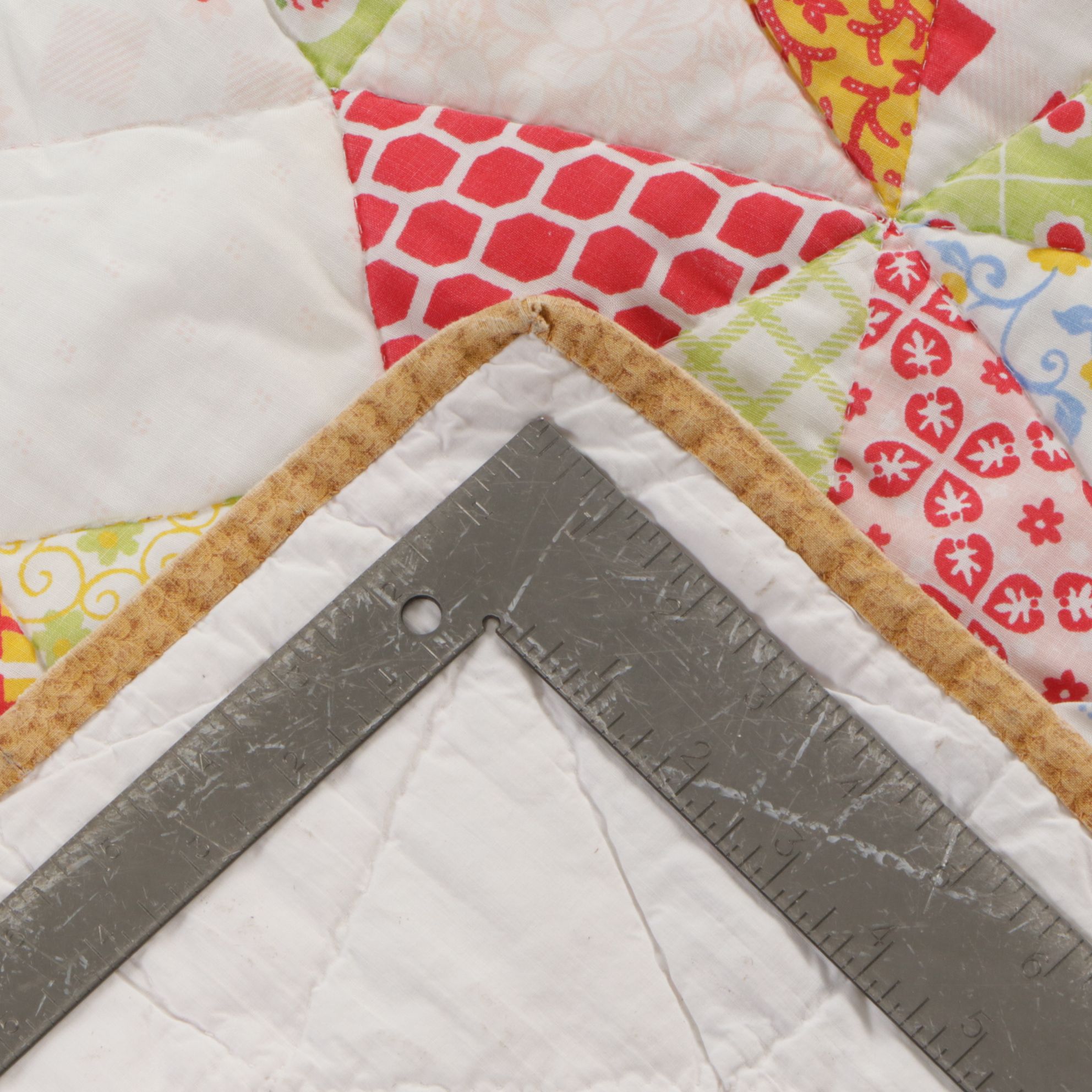 Handmade "Kaleidoscope" Calico Patchwork Quilt, Mid to Late 20th Century