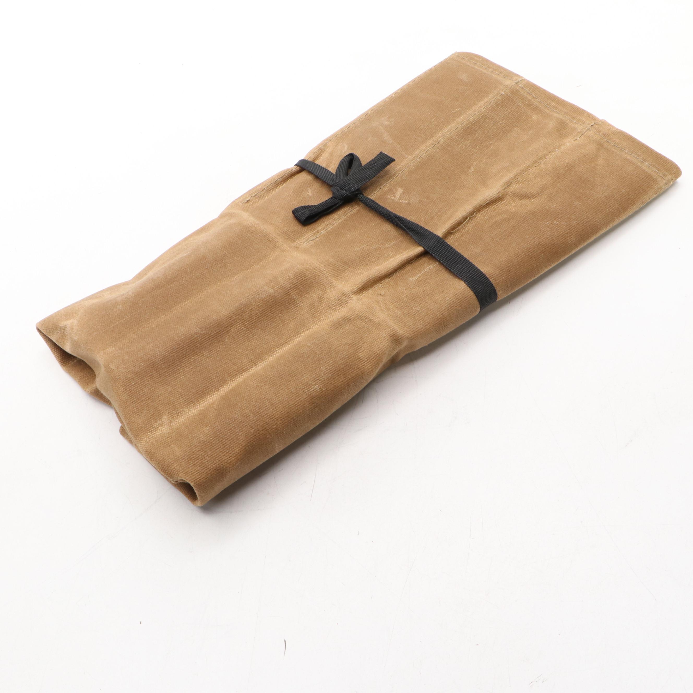 Japanese Style Etched Stainless Steel Chef's Knife Set in Canvas Roll