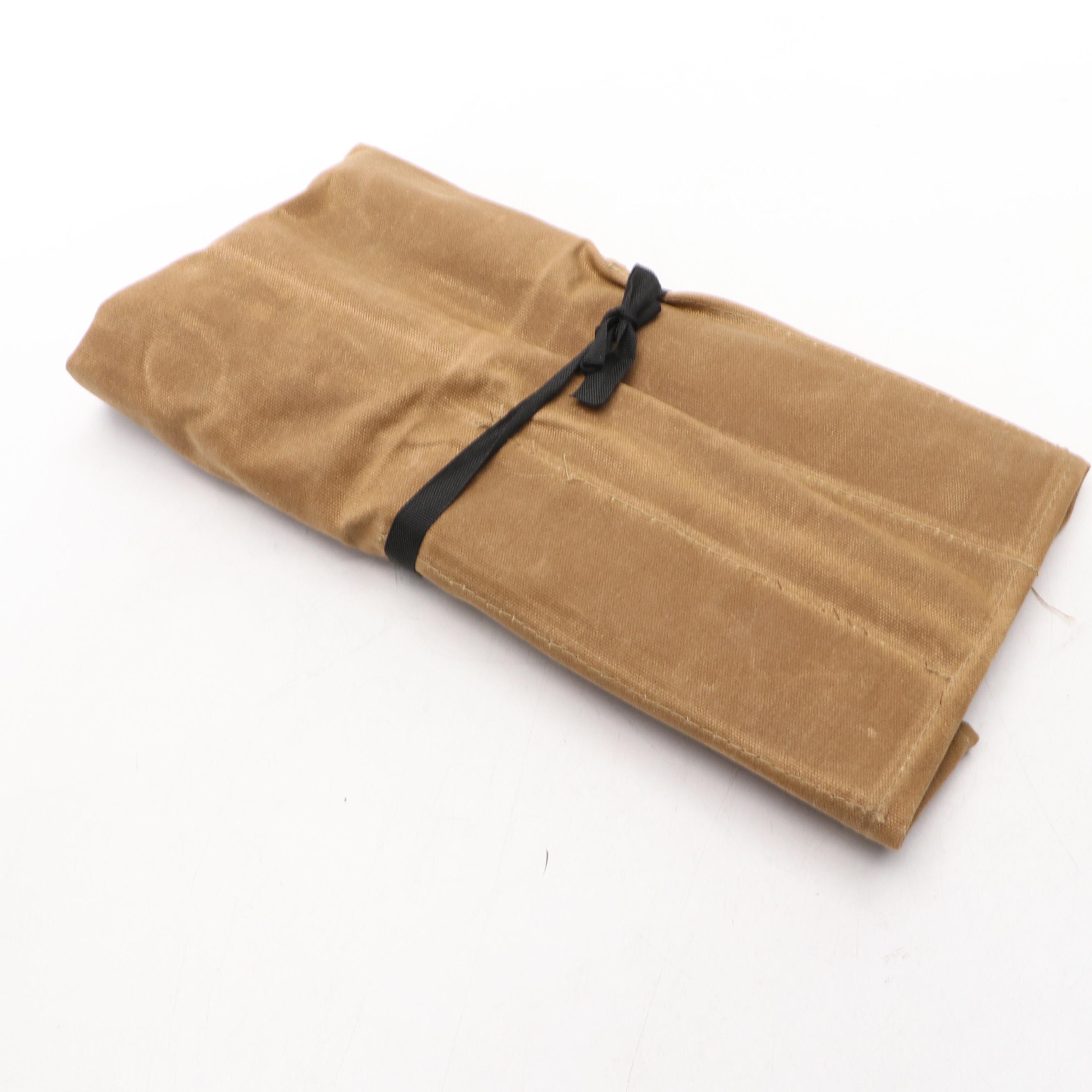 Japanese Style Etched Stainless Steel Chef's Knife Set in Canvas Roll