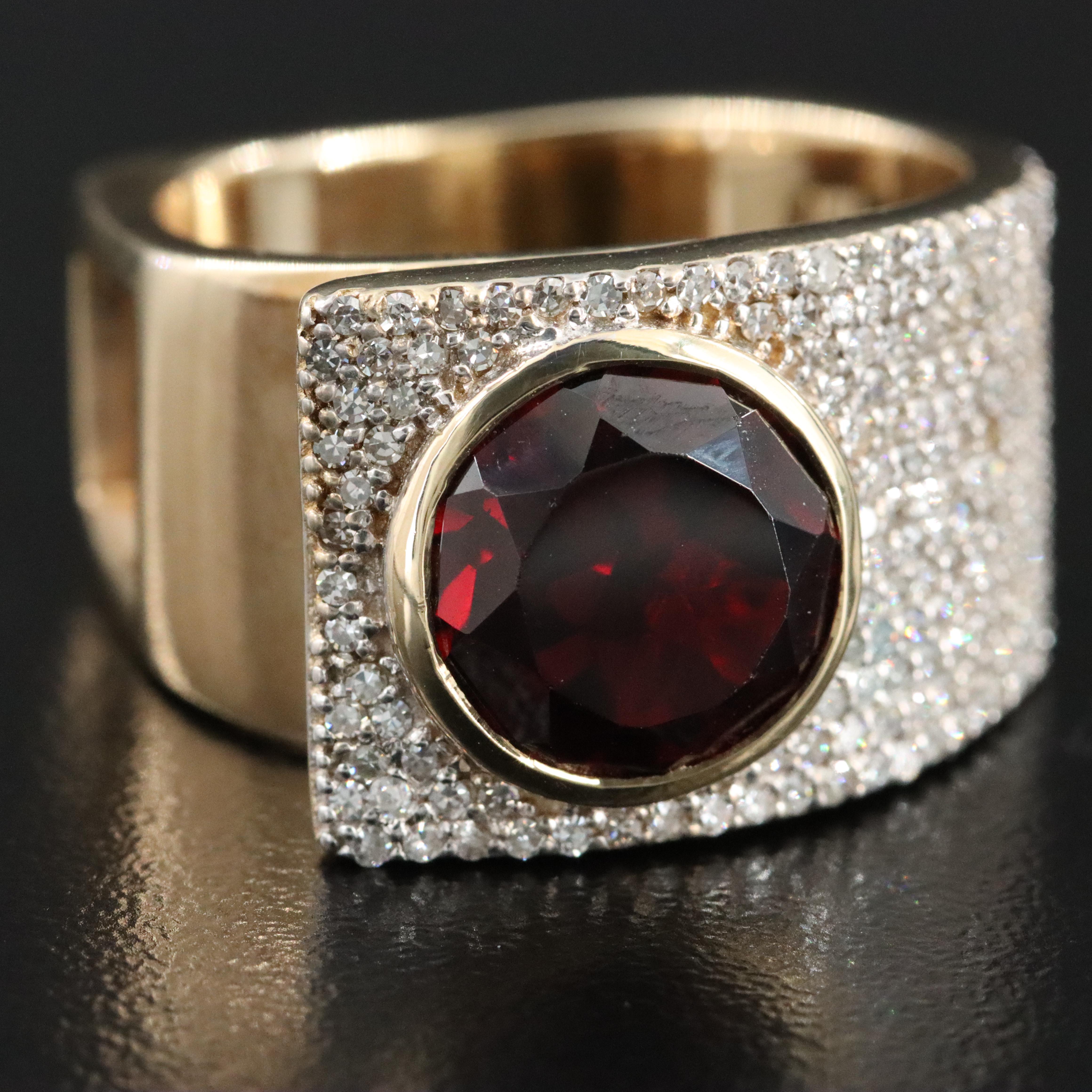 9K Garnet and Pavé Diamond Ring