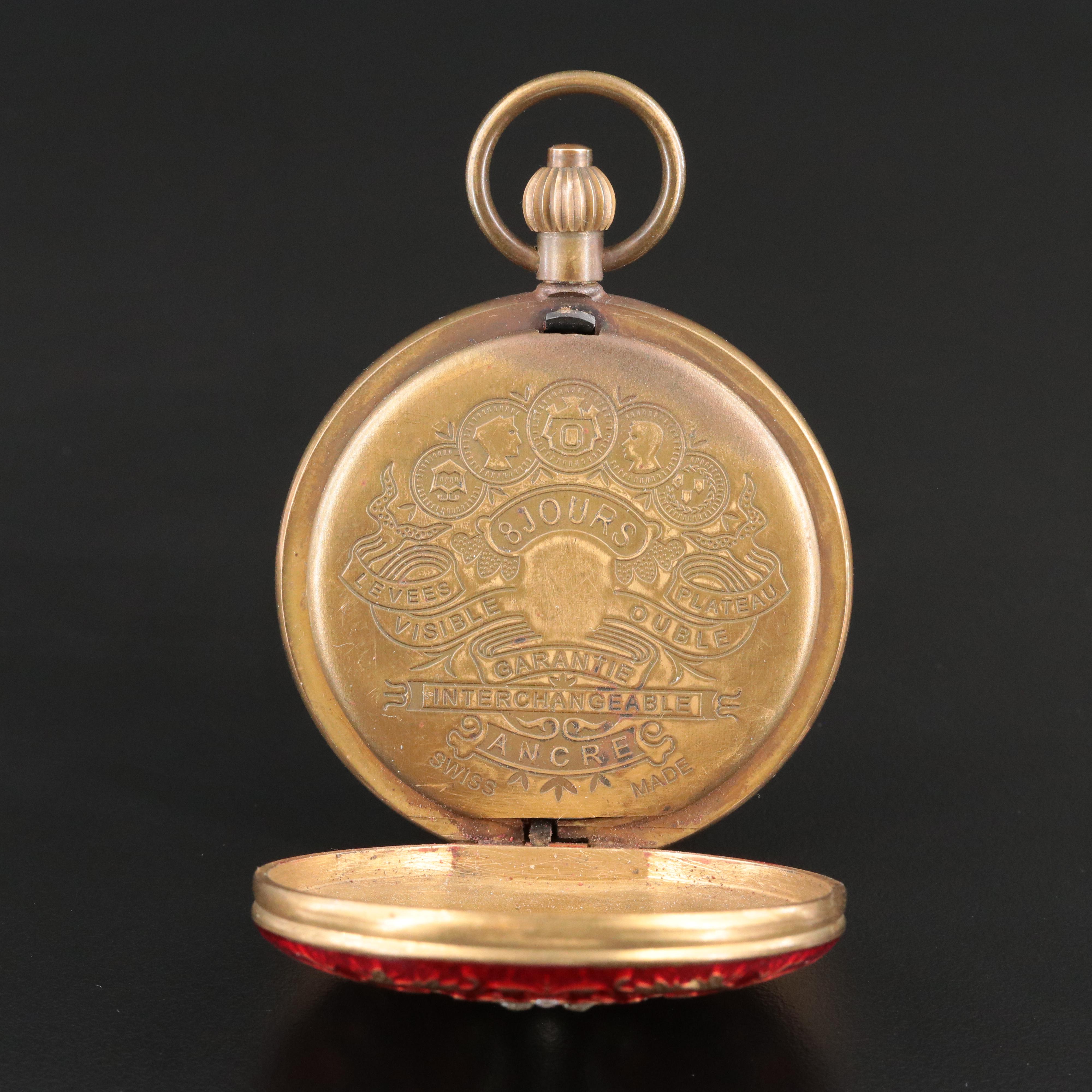 Huameile 17 Jewel Stem Wind Crystal and Enamel Accented Pocket Watch