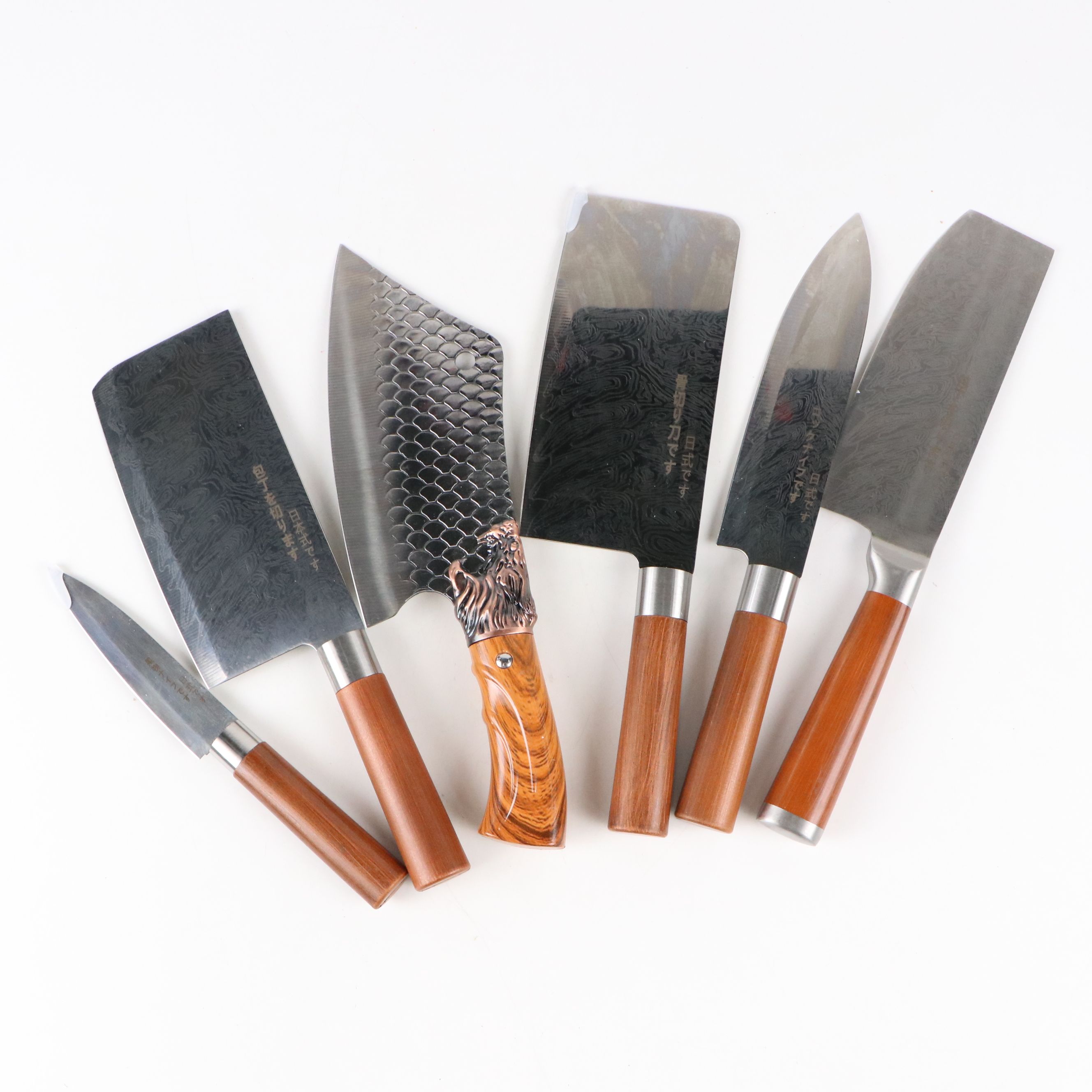 Japanese Style Etched Stainless Steel Chef's Knives with Other Cleaver