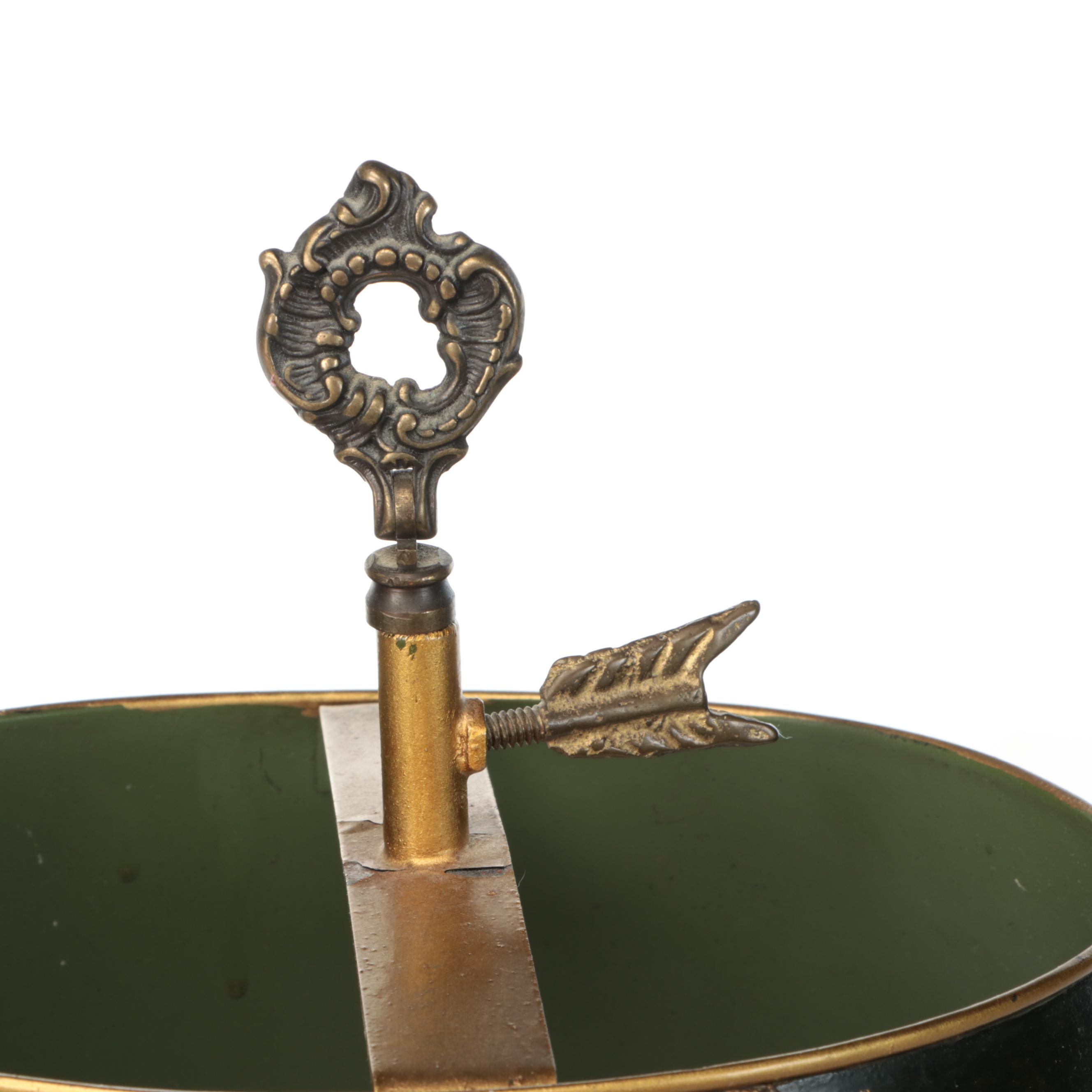 French Empire Style Green and Gold Finish Metal Table Lamp