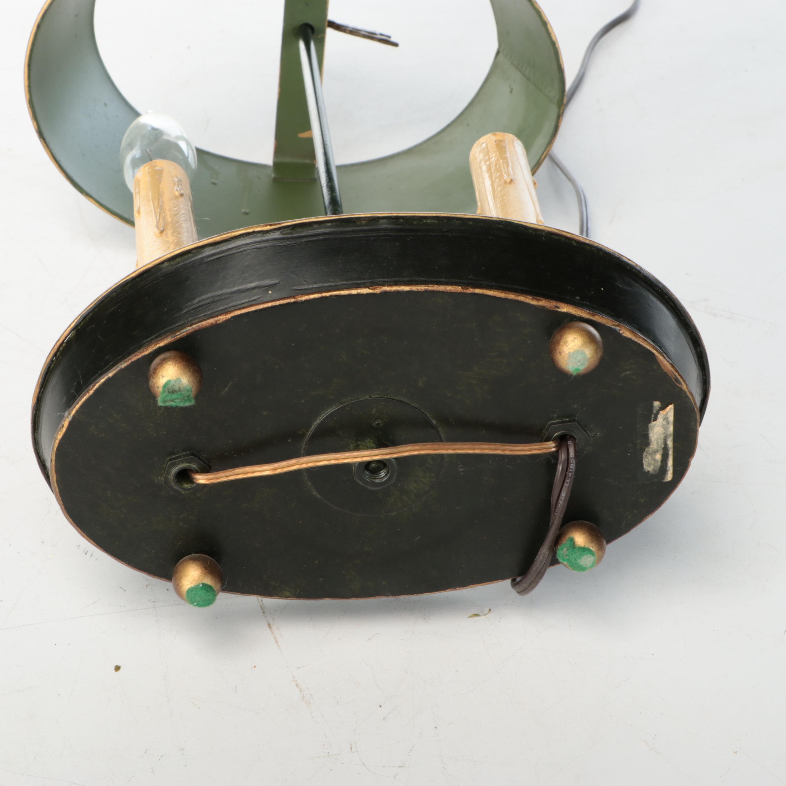 French Empire Style Green and Gold Finish Metal Table Lamp