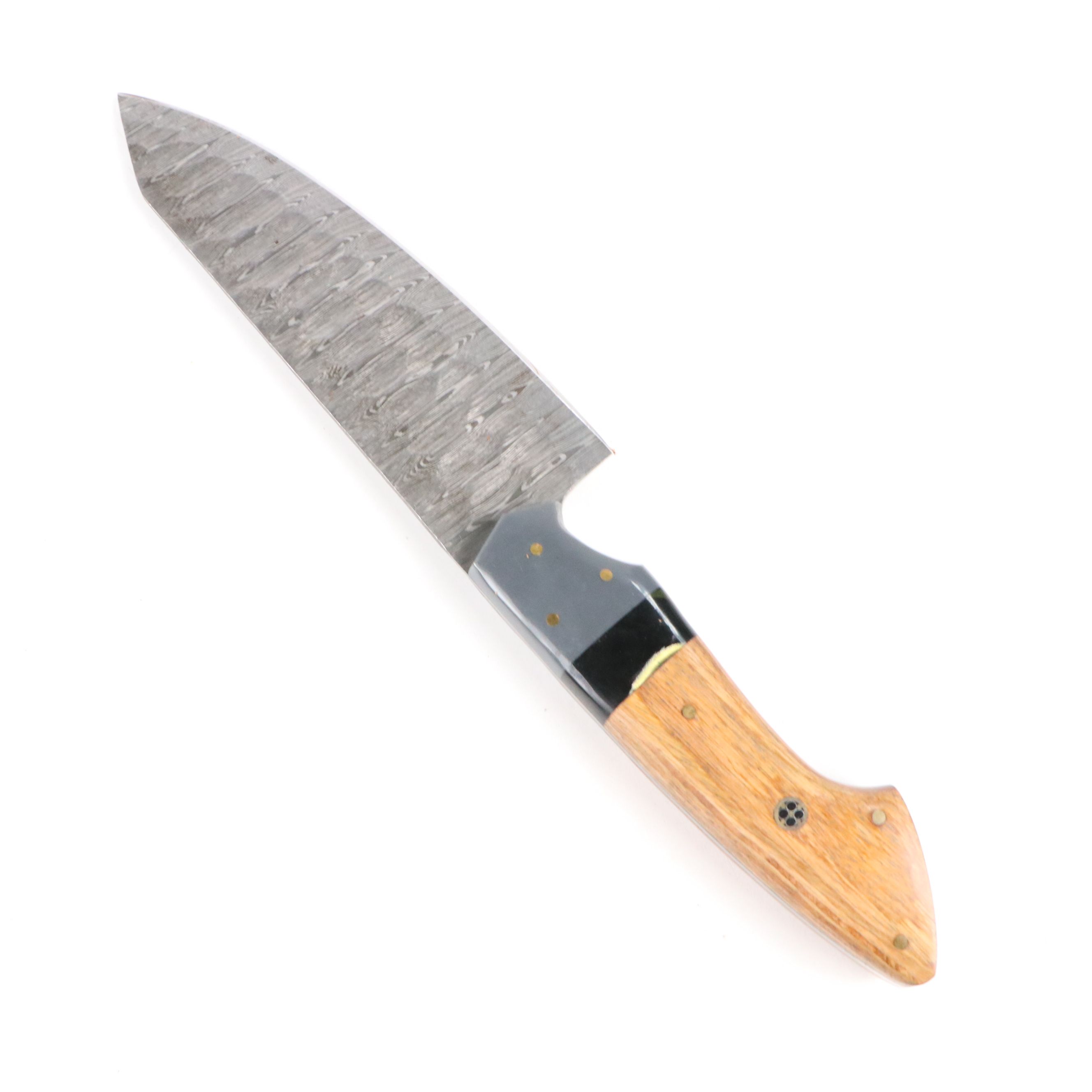 Damascus Steel and Wooden Handled Chef's Knife Set in Suede Leather Roll