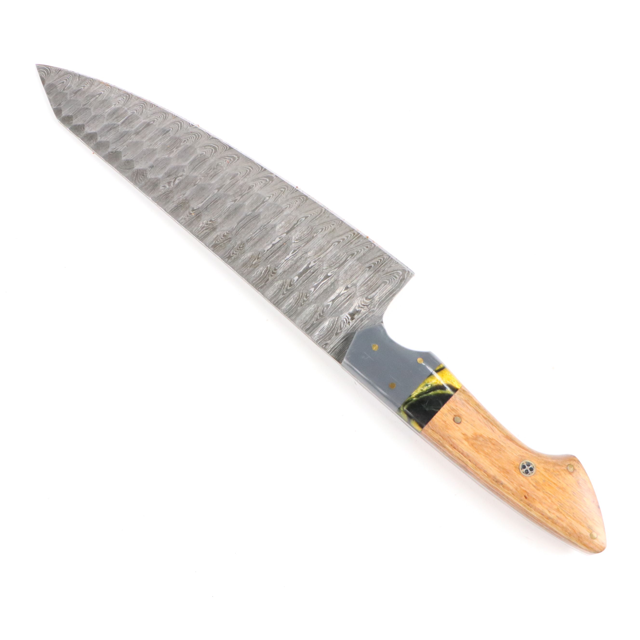 Damascus Steel and Wooden Handled Chef's Knife Set in Suede Leather Roll