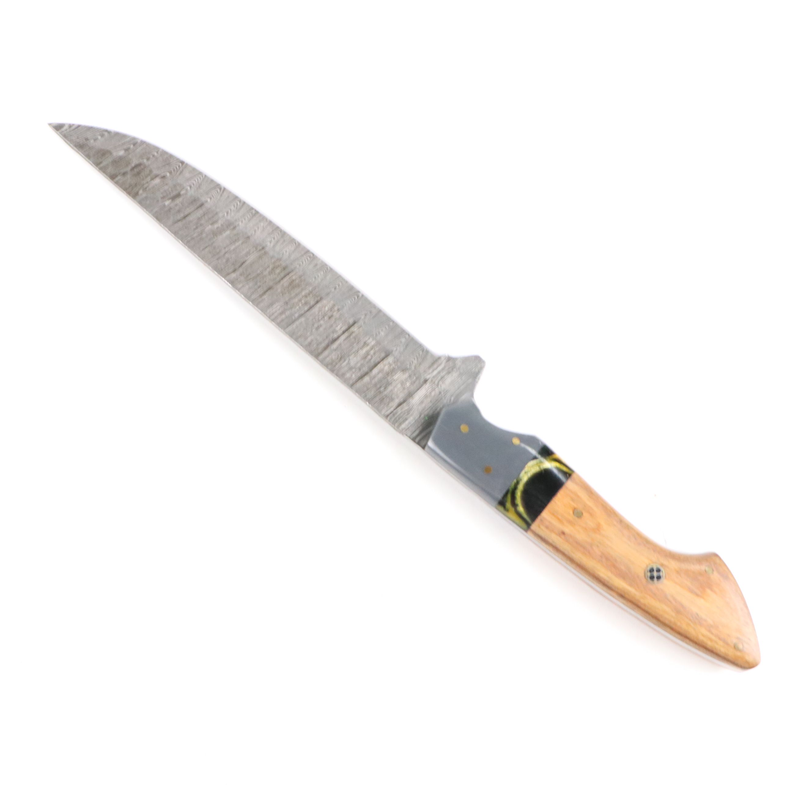 Damascus Steel and Wooden Handled Chef's Knife Set in Suede Leather Roll