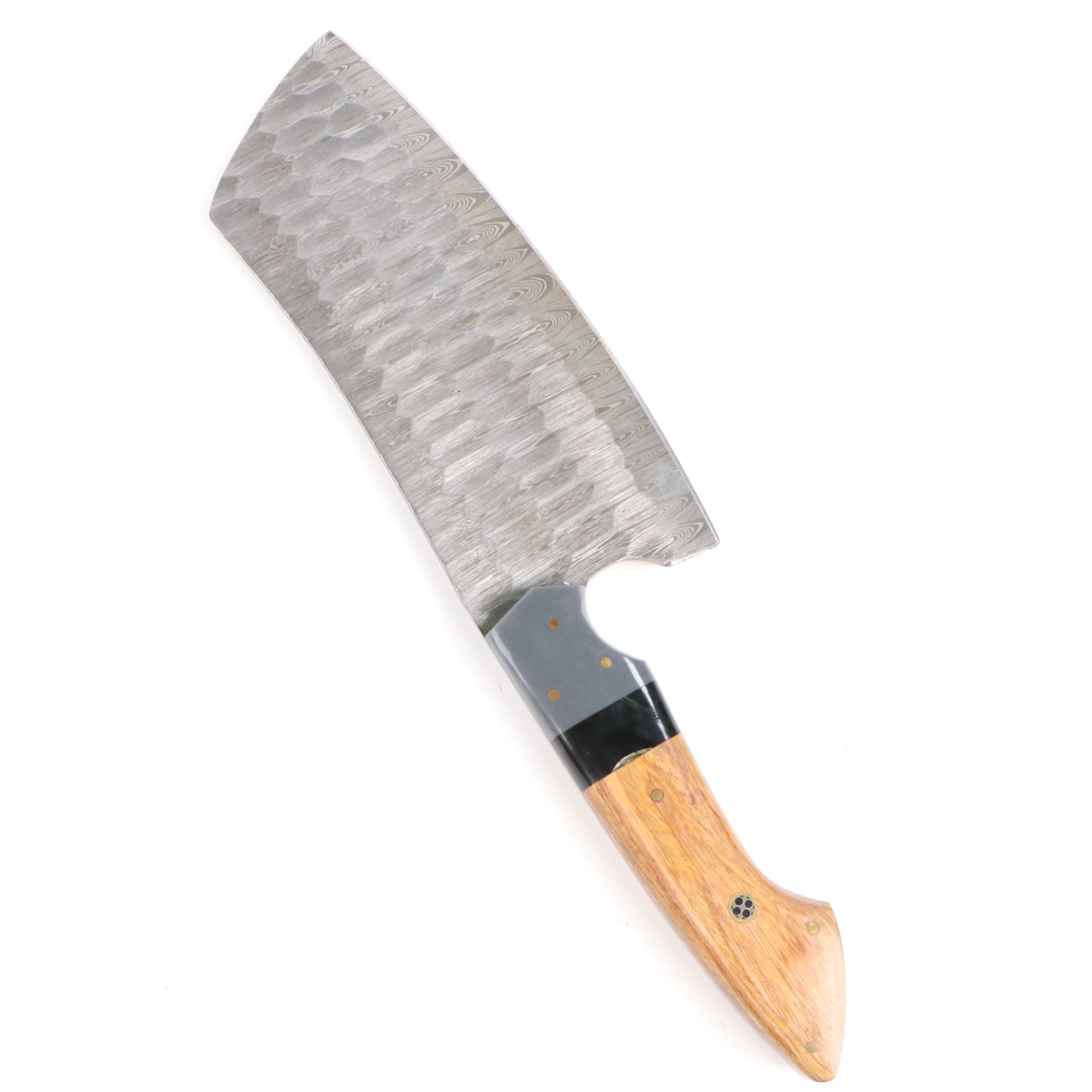 Damascus Steel and Wooden Handled Chef's Knife Set in Suede Leather Roll