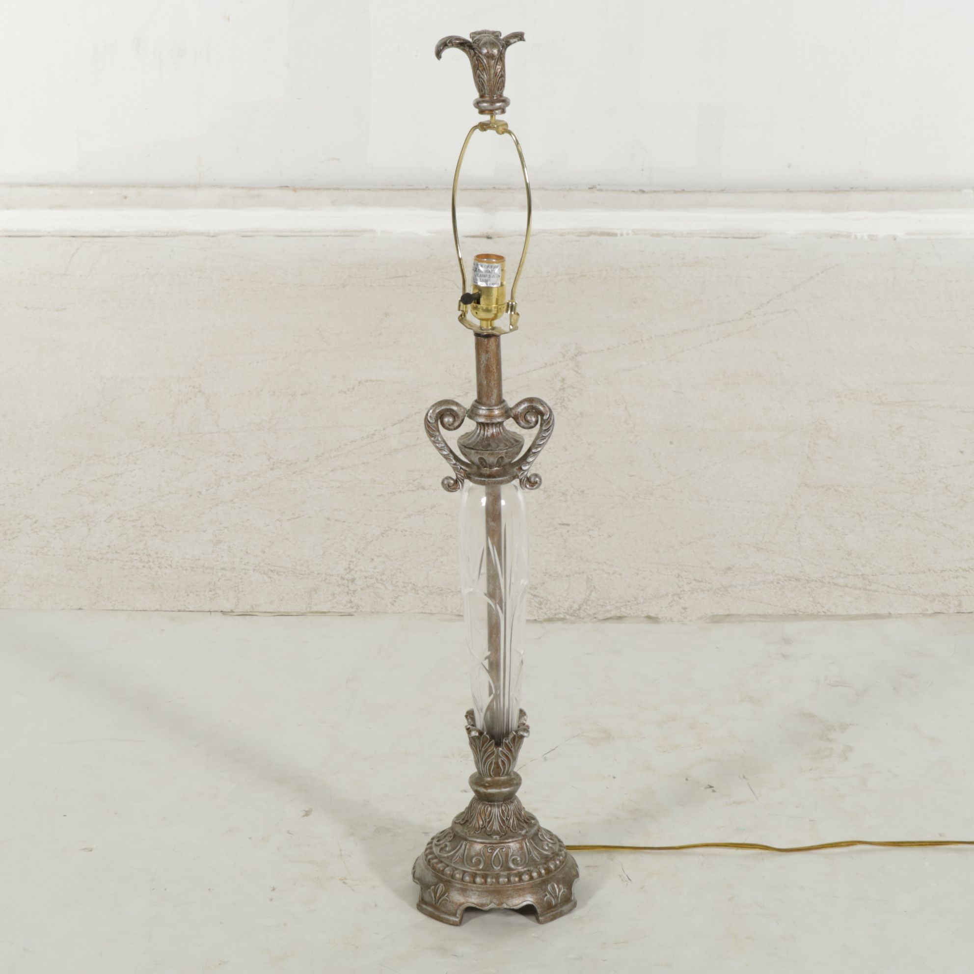 Cut Glass and Silver Gilt Resin Table Lamp with Custom Hexagon Shade, 21st C