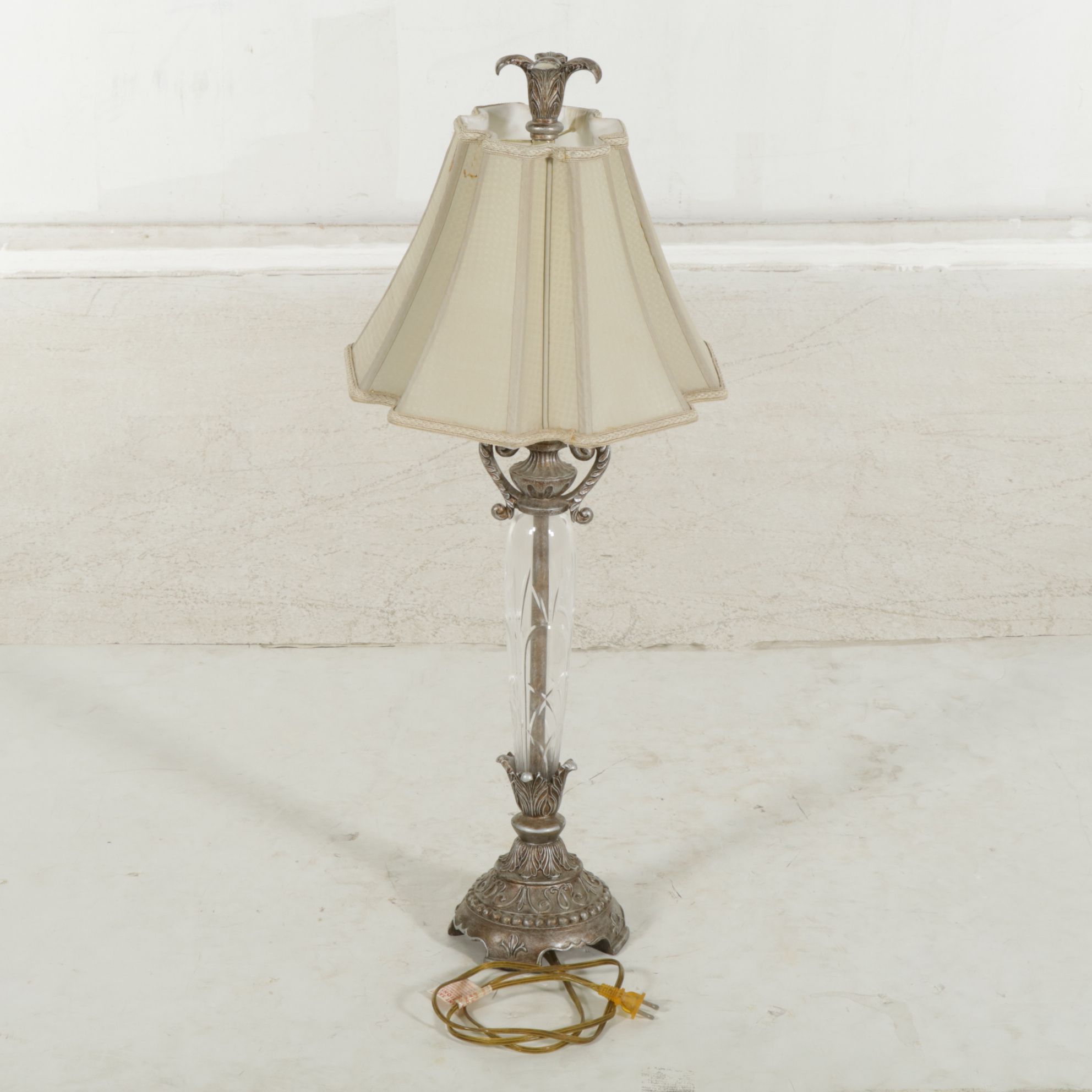 Cut Glass and Silver Gilt Resin Table Lamp with Custom Hexagon Shade, 21st C
