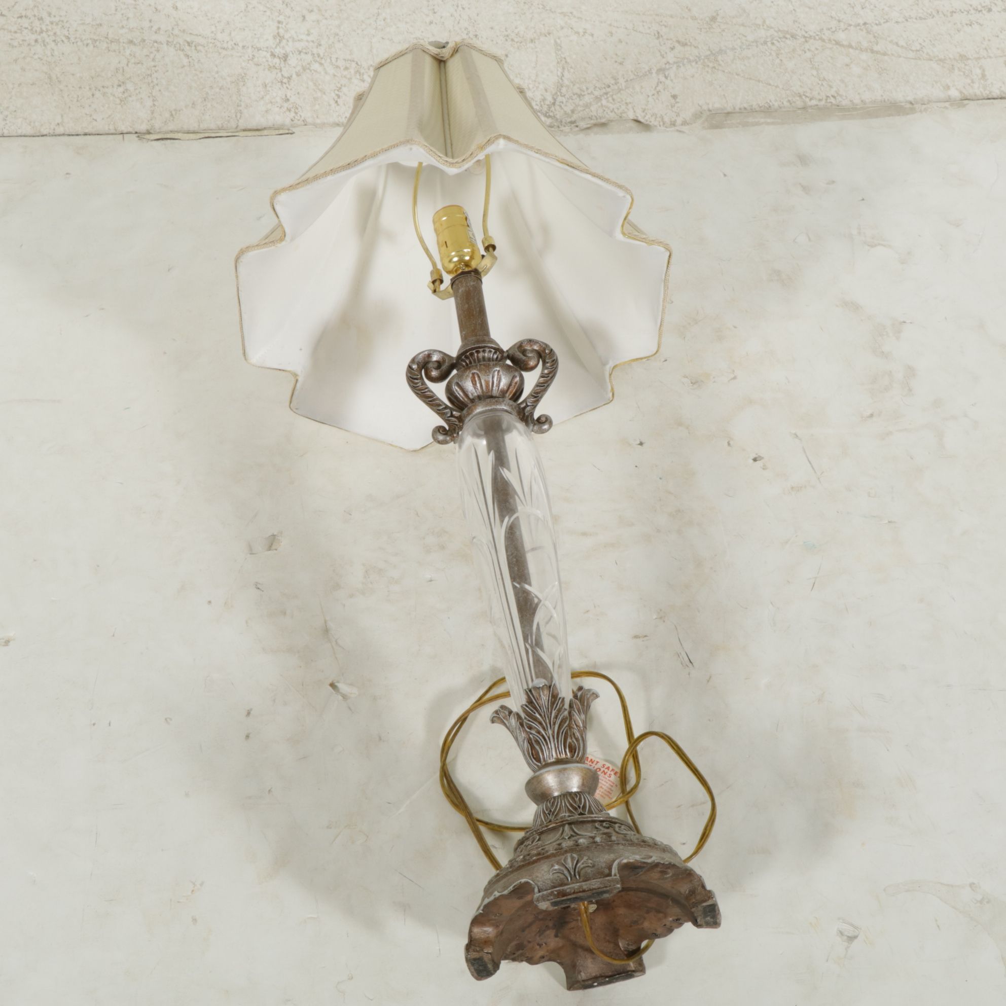 Cut Glass and Silver Gilt Resin Table Lamp with Custom Hexagon Shade, 21st C