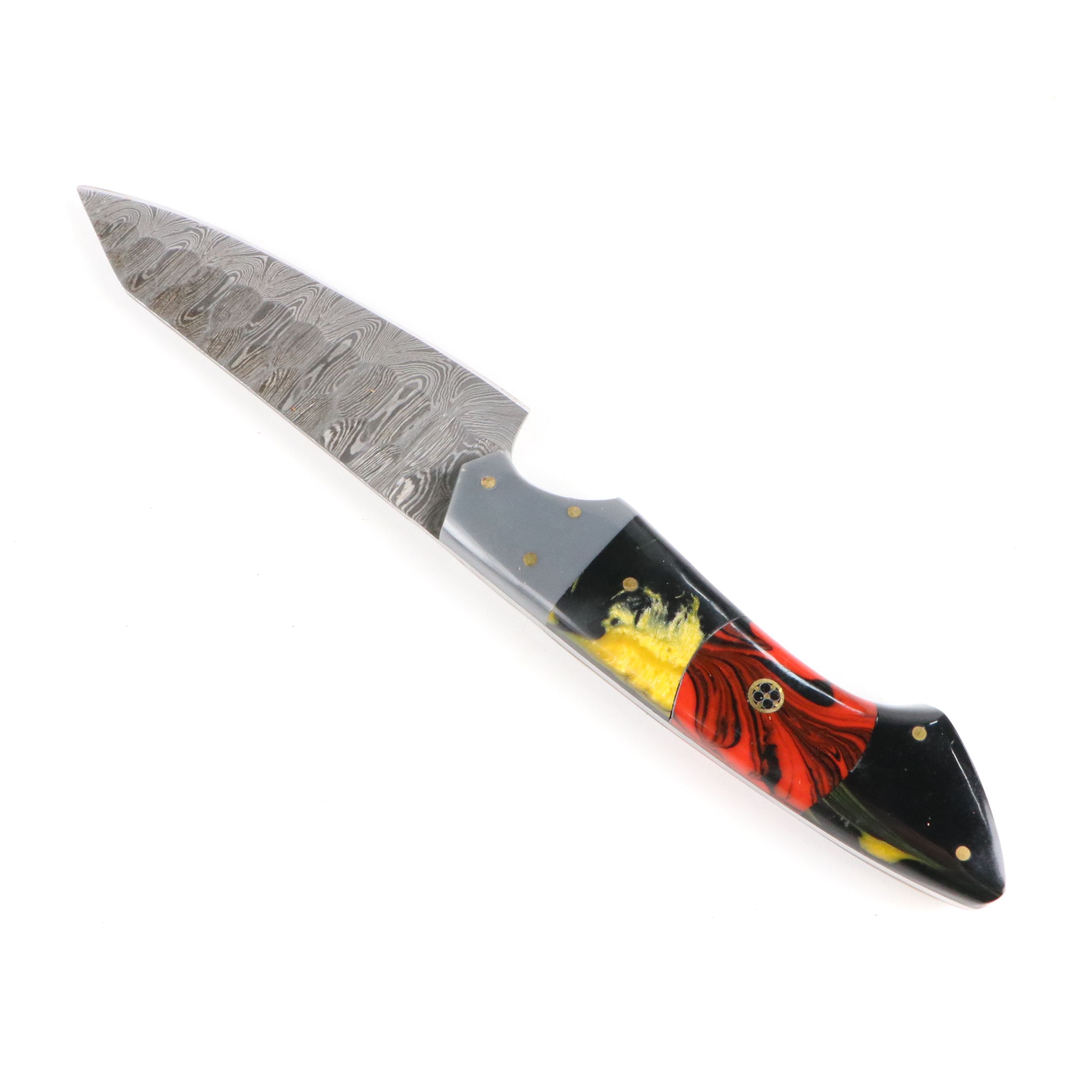Damascus Steel and Marbled Resin Handled Chef's Knife Set in Suede Leather Roll
