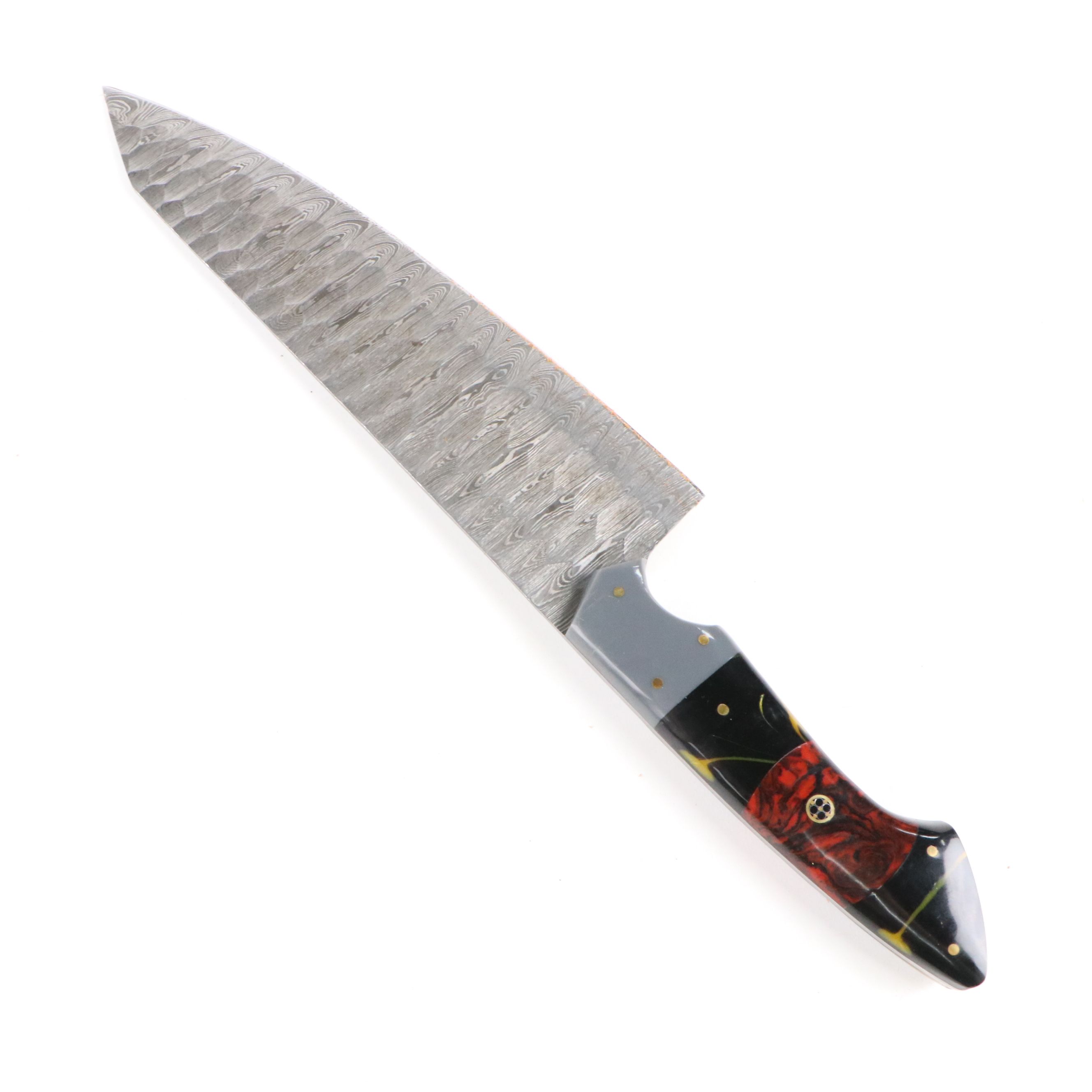 Damascus Steel and Marbled Resin Handled Chef's Knife Set in Suede Leather Roll