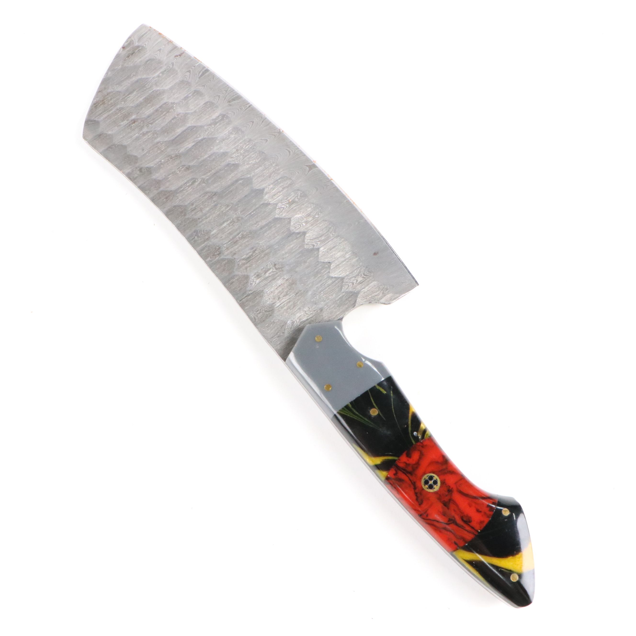 Damascus Steel and Marbled Resin Handled Chef's Knife Set in Suede Leather Roll