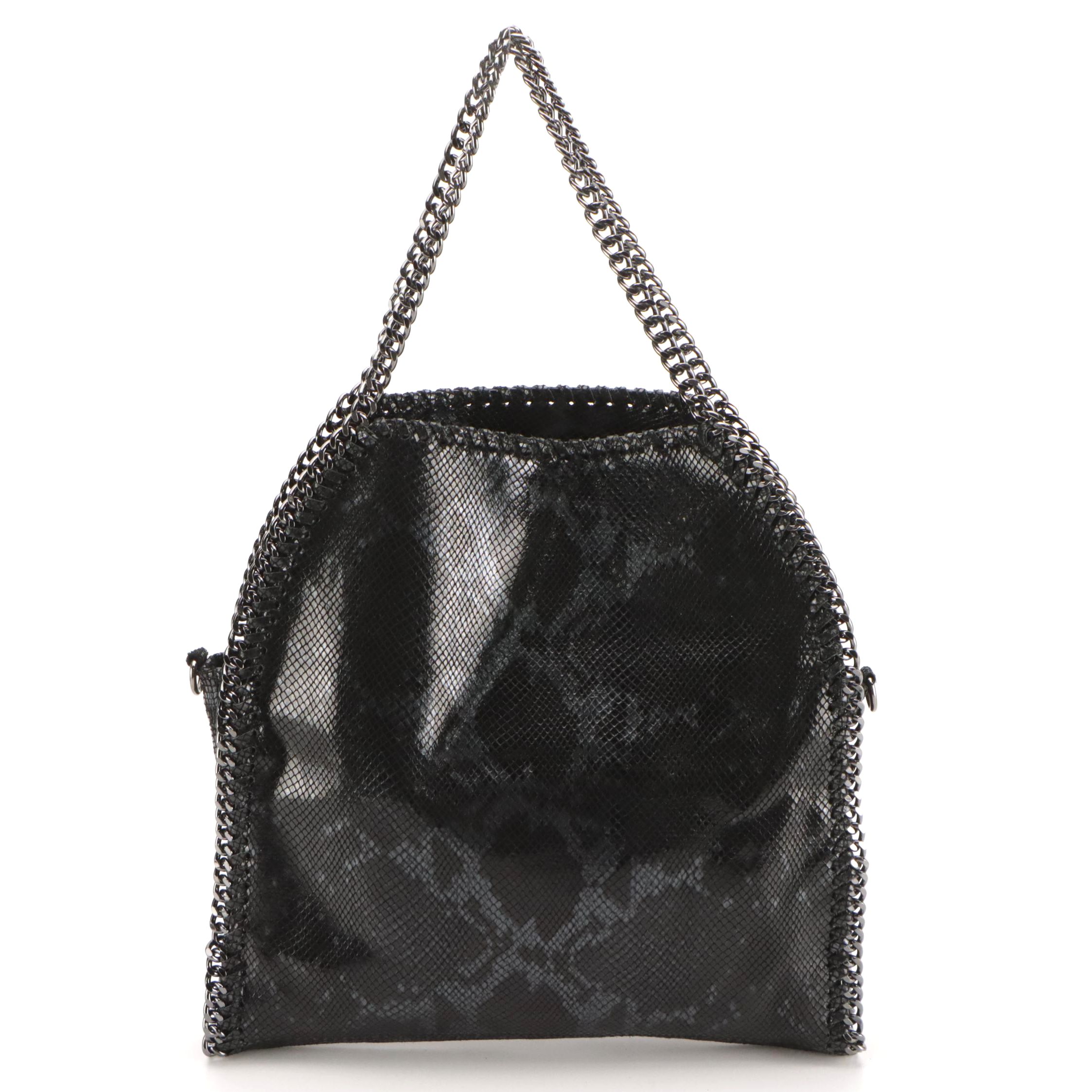 Shiny Black Genuine Snakeskin Leather Chain Strap Bag