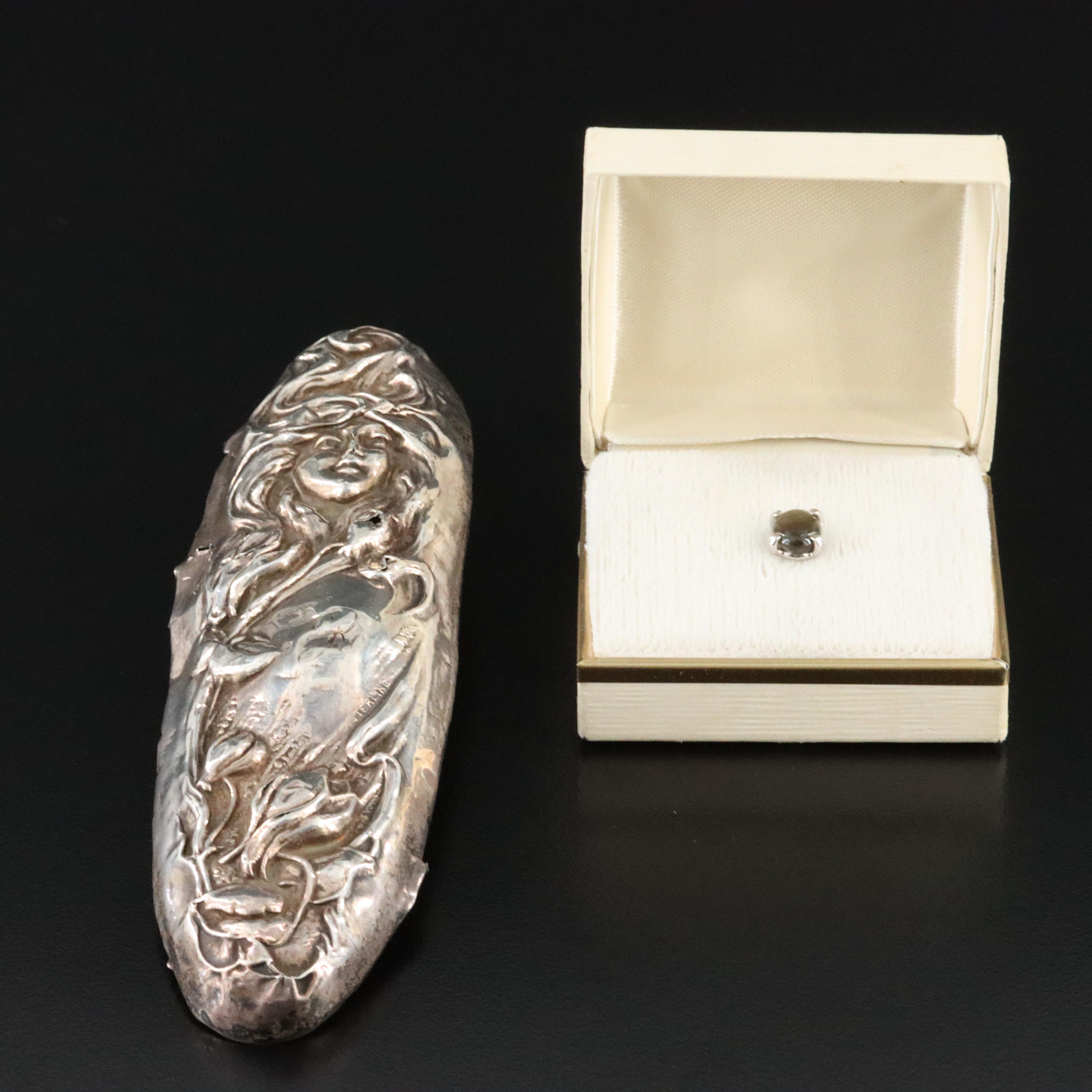 Antique Sterling Component with Star Sapphire Tie Tack