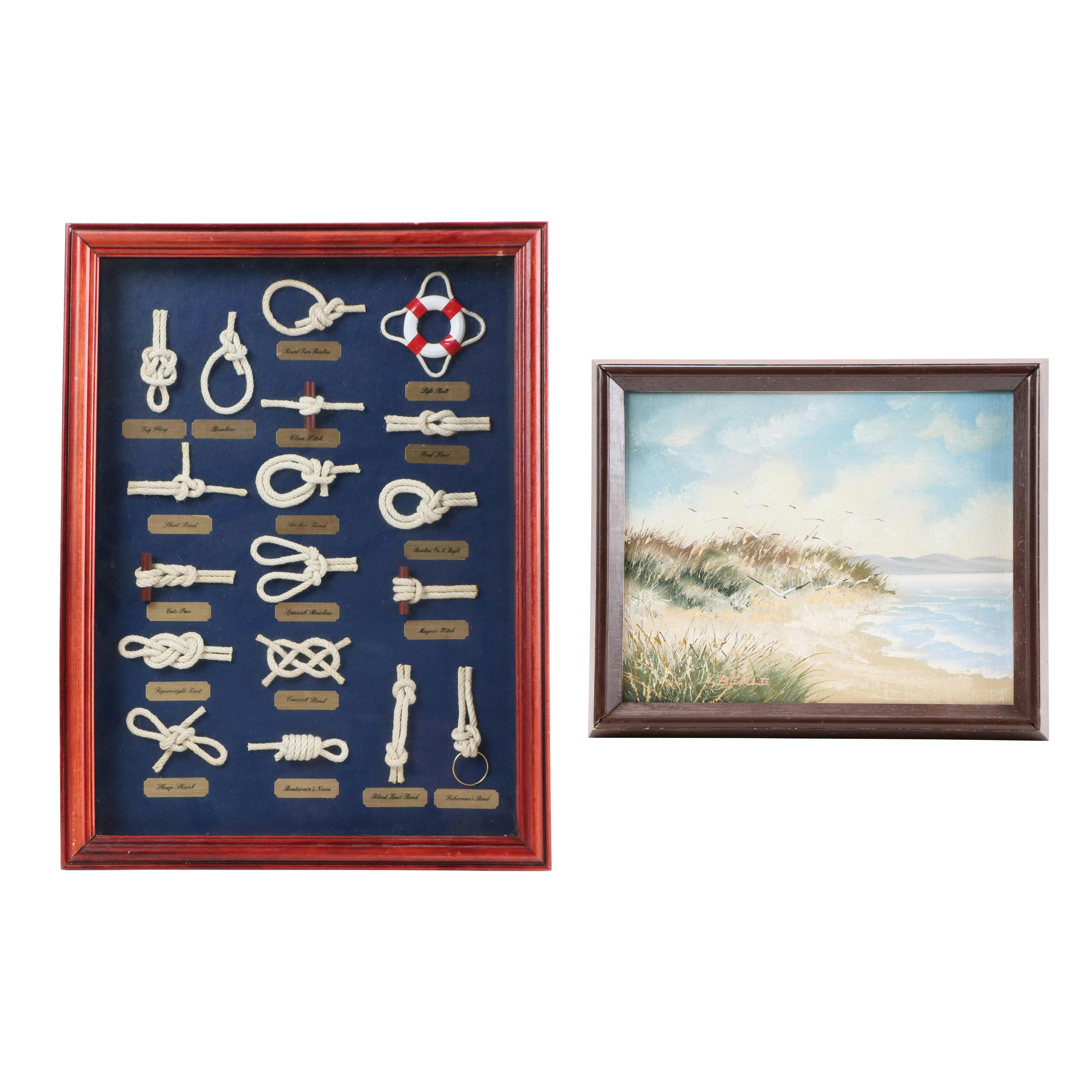 Oil Painting of Seashore with Framed Knot Collection