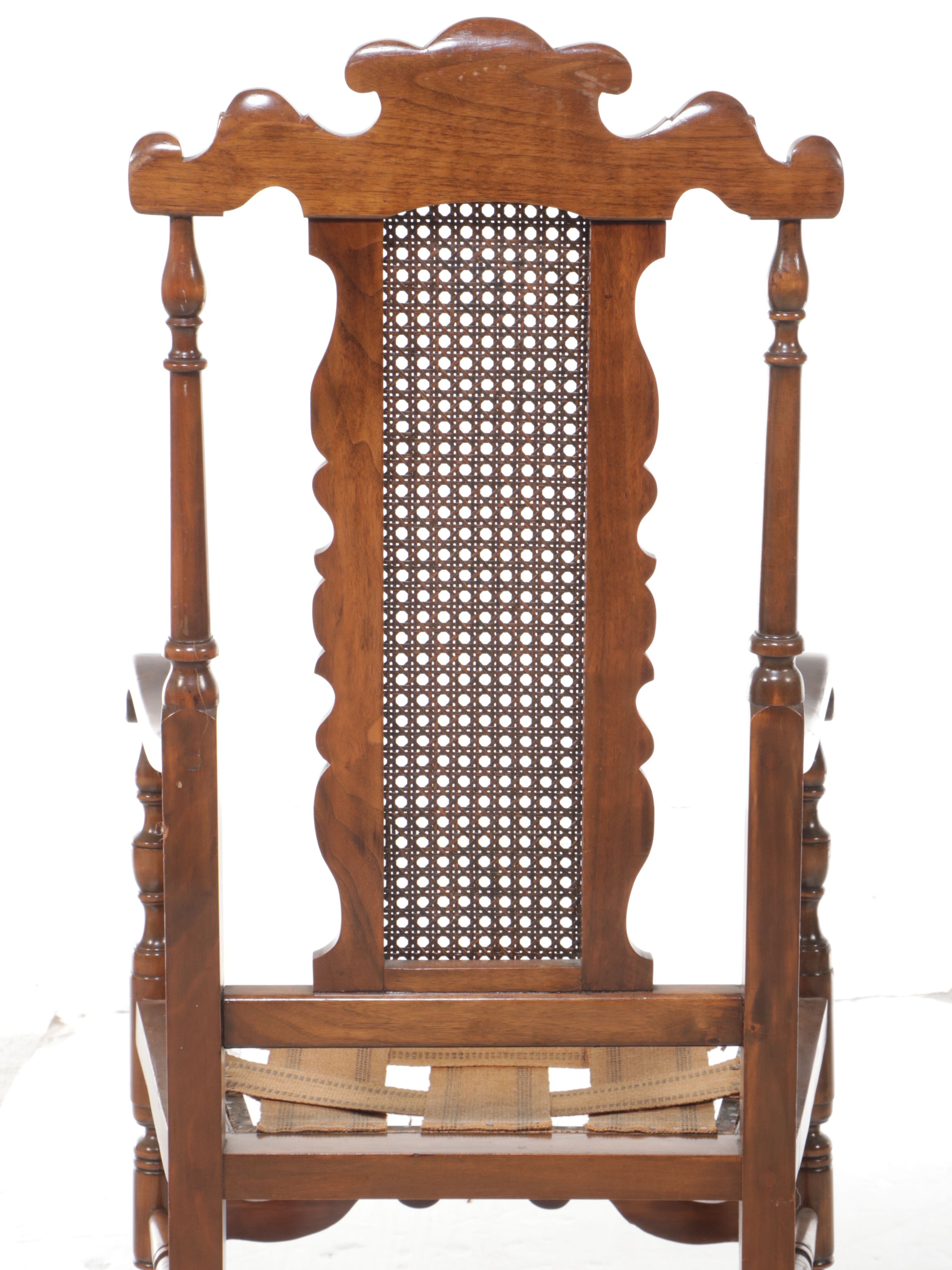 William and Mary Style Carved Beech and Cane Armchair, Early 20th Century