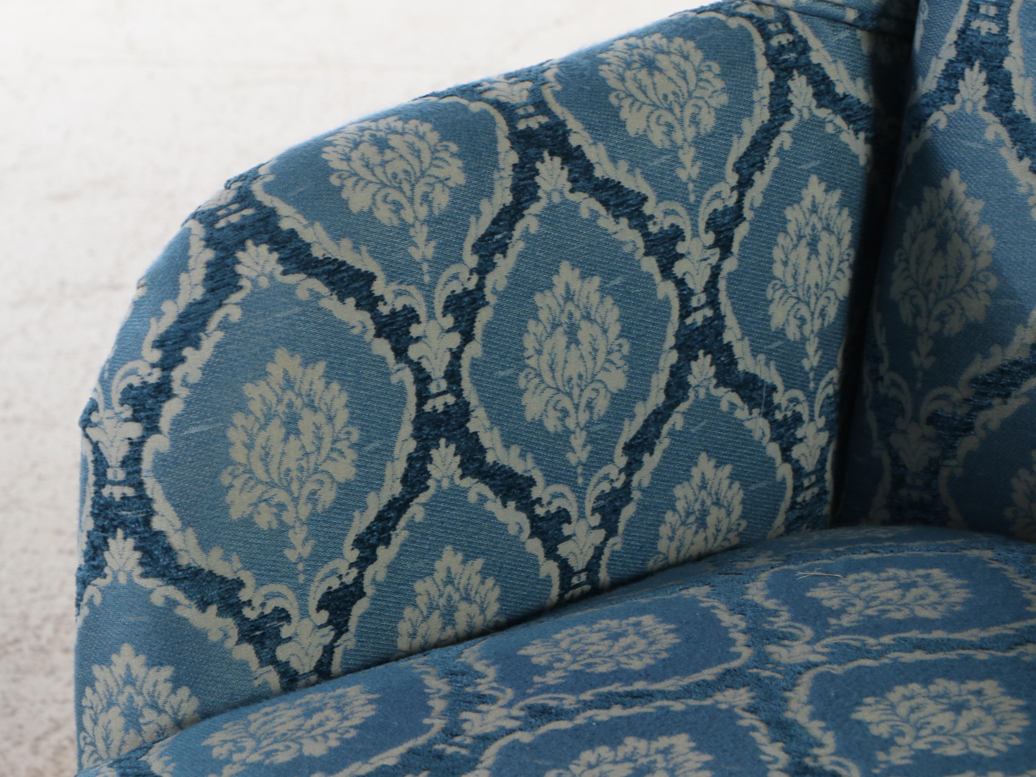 Pair of Queen Anne Style Damask Armchairs