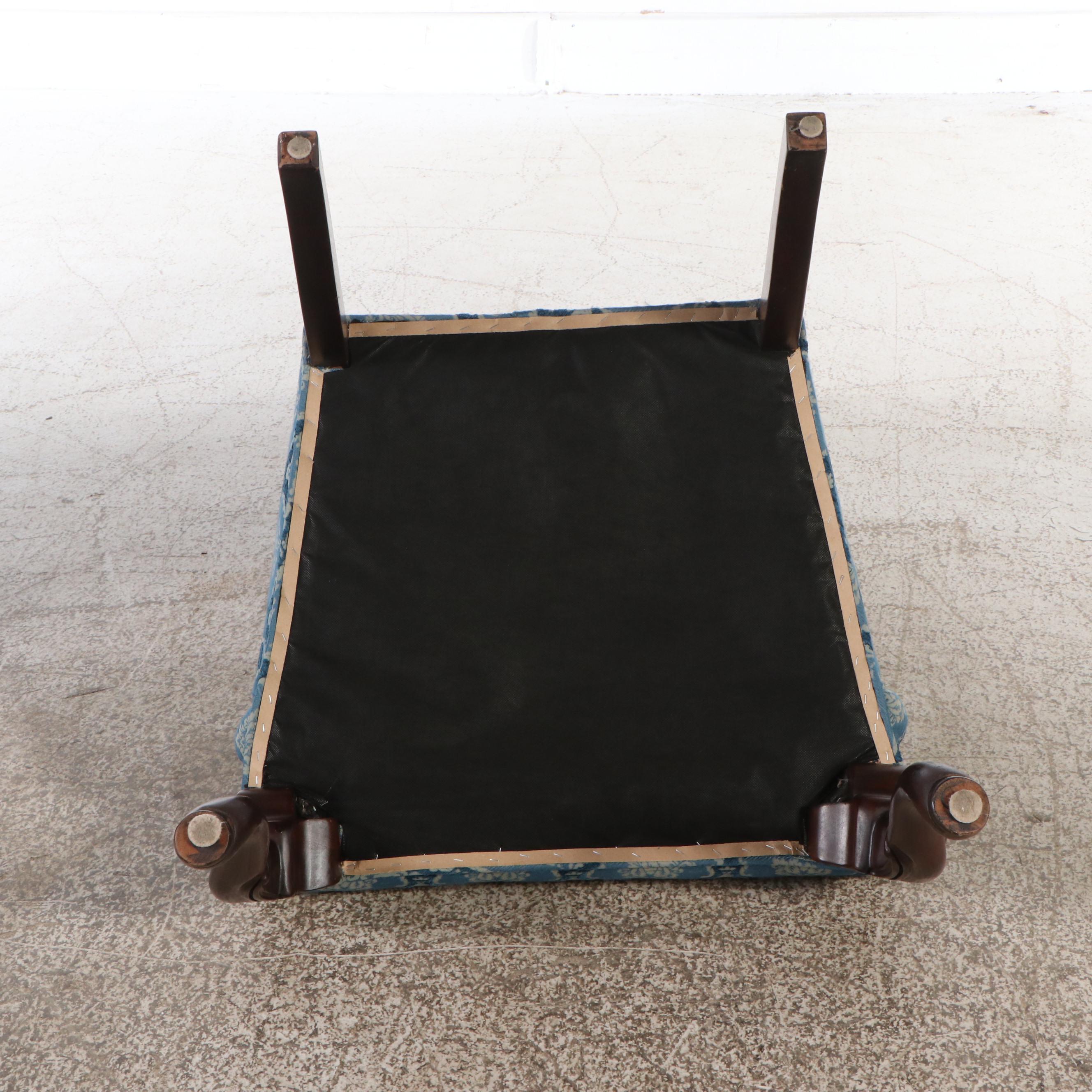 Pair of Queen Anne Style Damask Armchairs