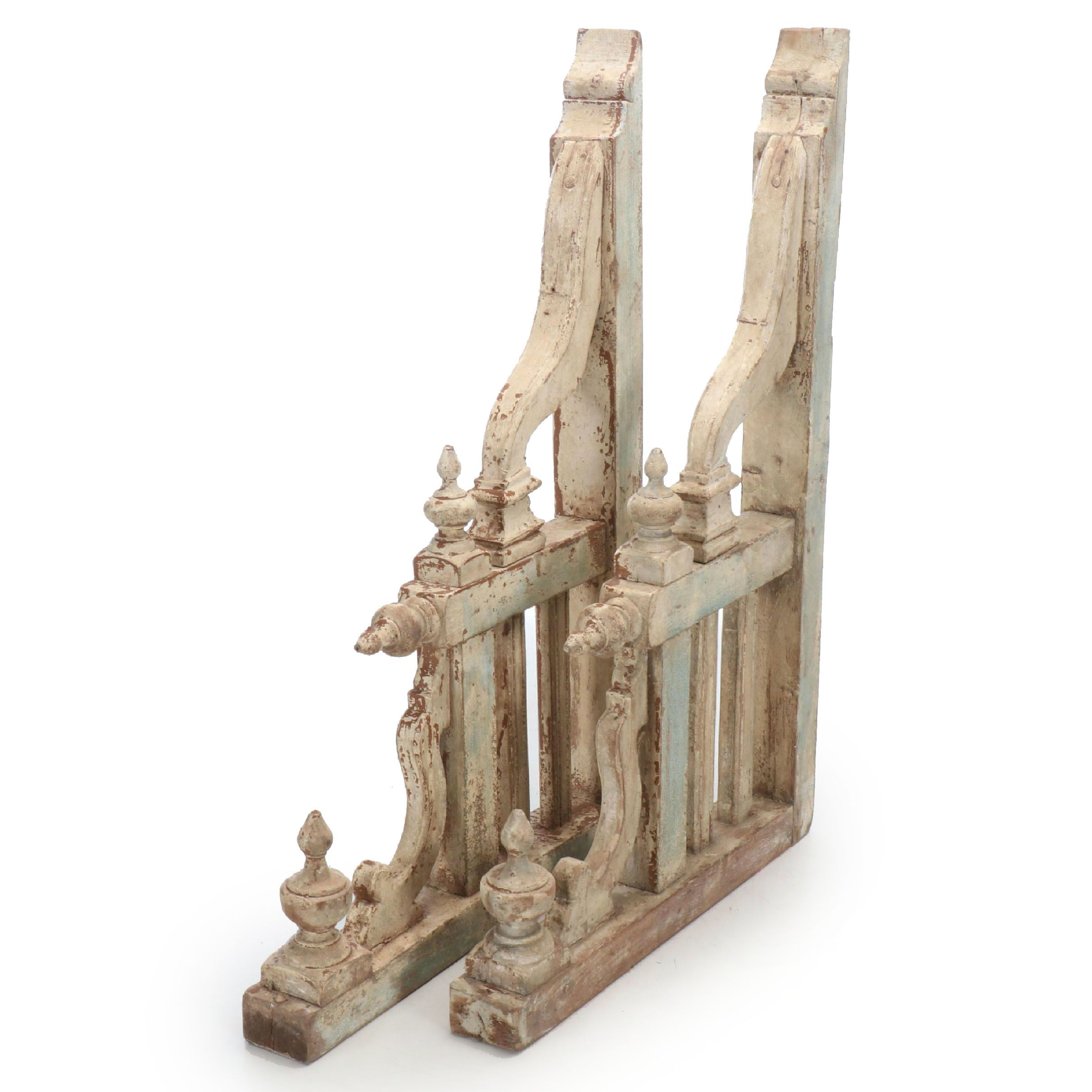 Anglo-Indian Style Painted Carved Wood Brackets