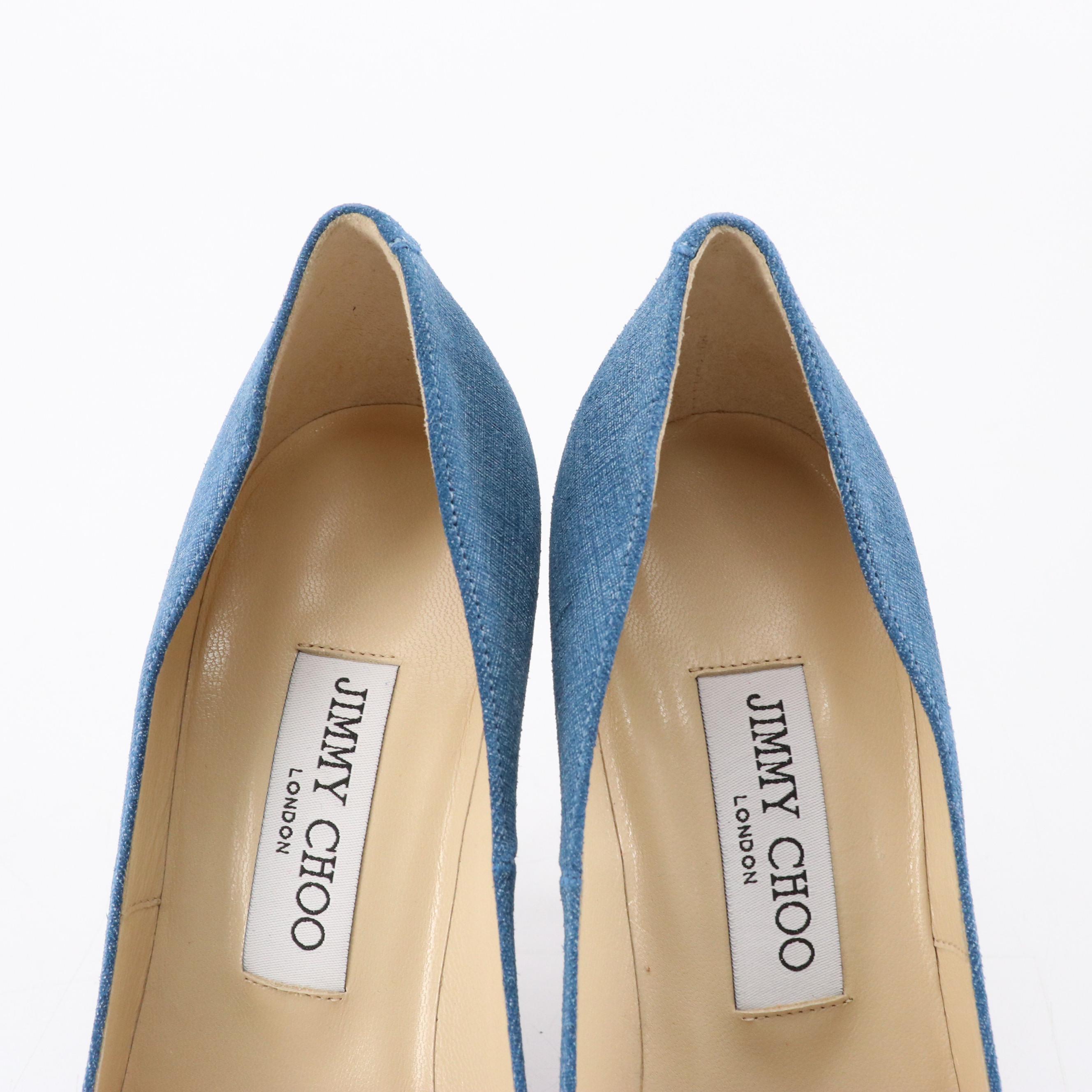 Jimmy Choo "Abel" Denim Blue Pointed-Toe Pumps