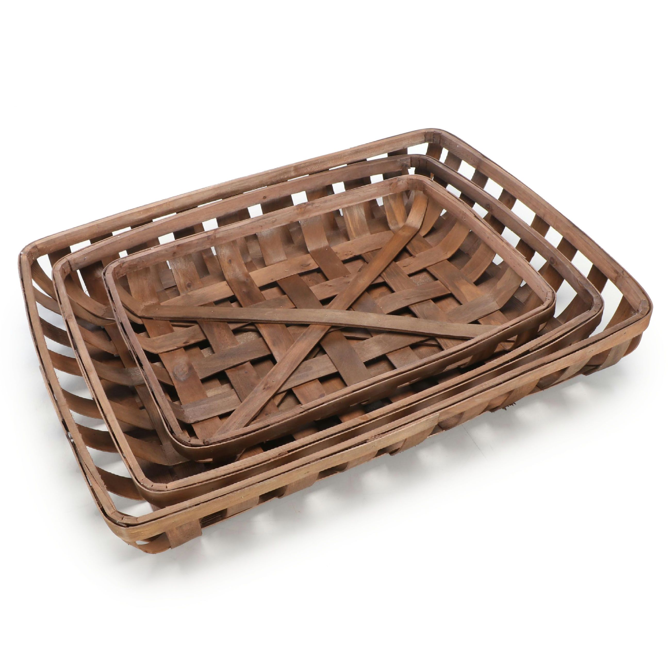 Set of Three Split Wood Nesting Tobacco Baskets