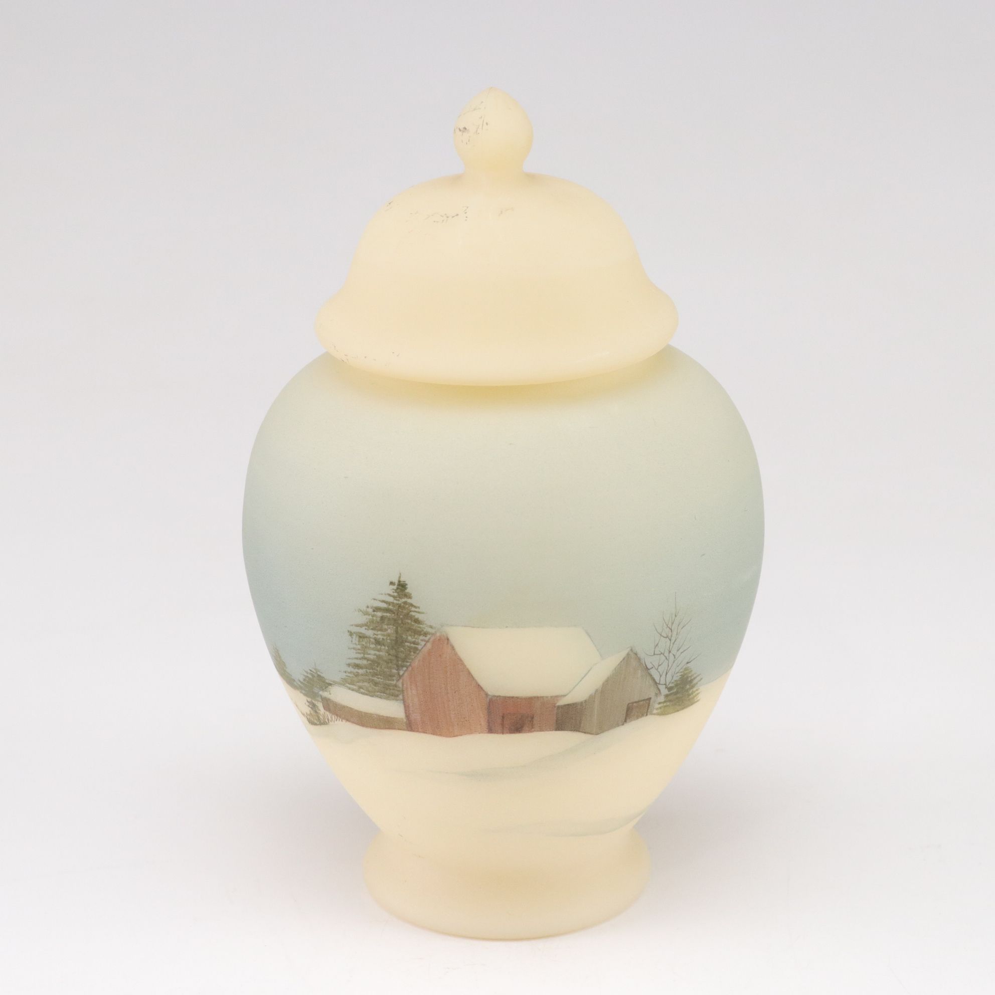 Uranium Glass Hand Bell with Needlepoint Bride