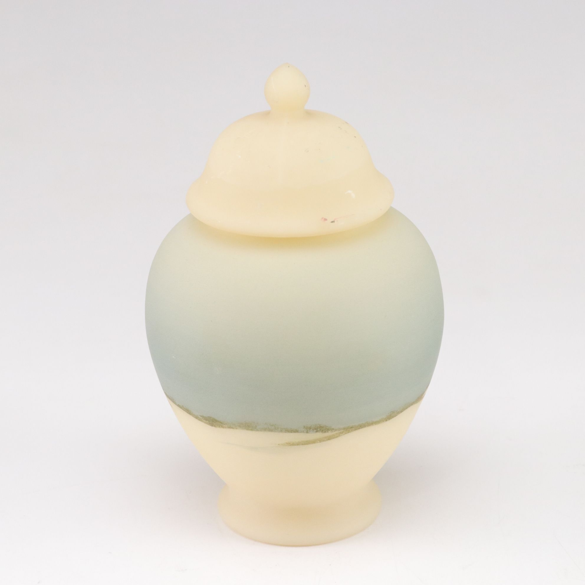 Uranium Glass Hand Bell with Needlepoint Bride